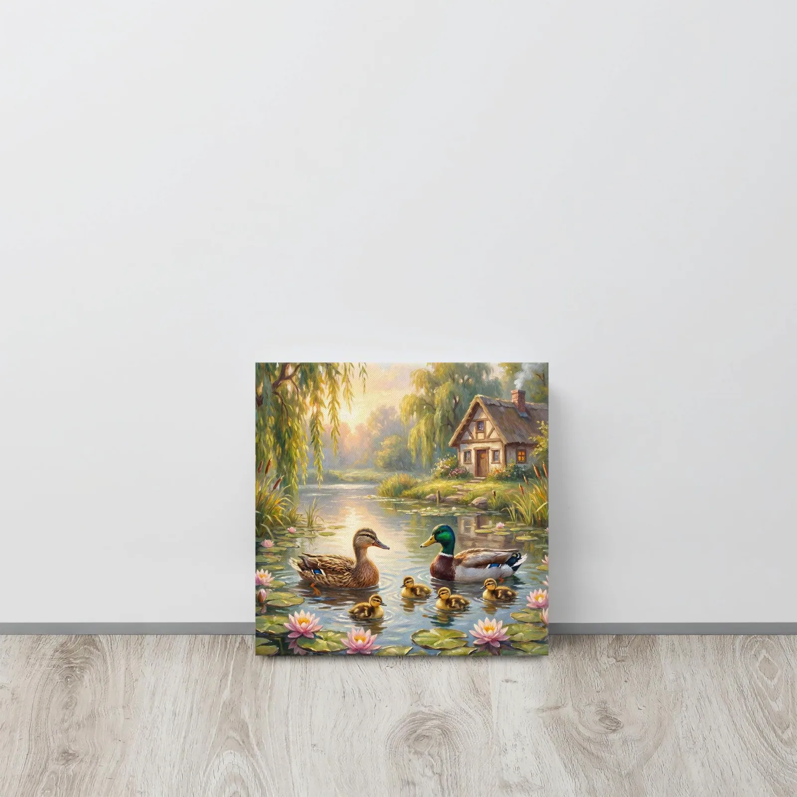 Duck Family Pond Thin Canvas: Mallard Duck Painting Wall Art, photo 4
