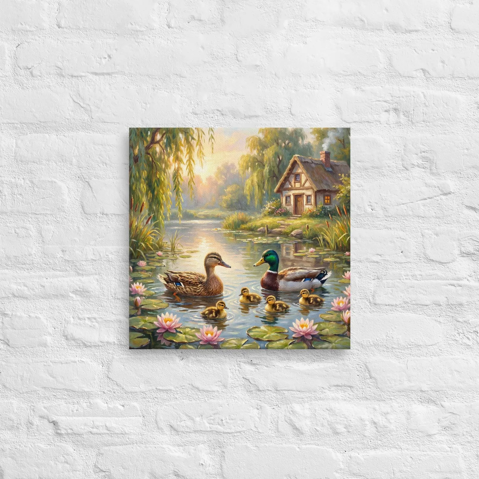Duck Family Pond Thin Canvas: Mallard Duck Painting Wall Art, photo 7