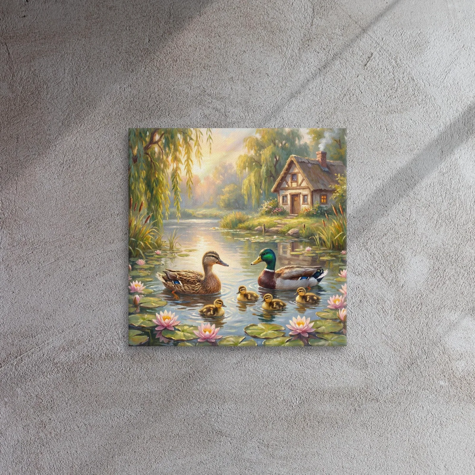 Duck Family Pond Thin Canvas: Mallard Duck Painting Wall Art, photo 3