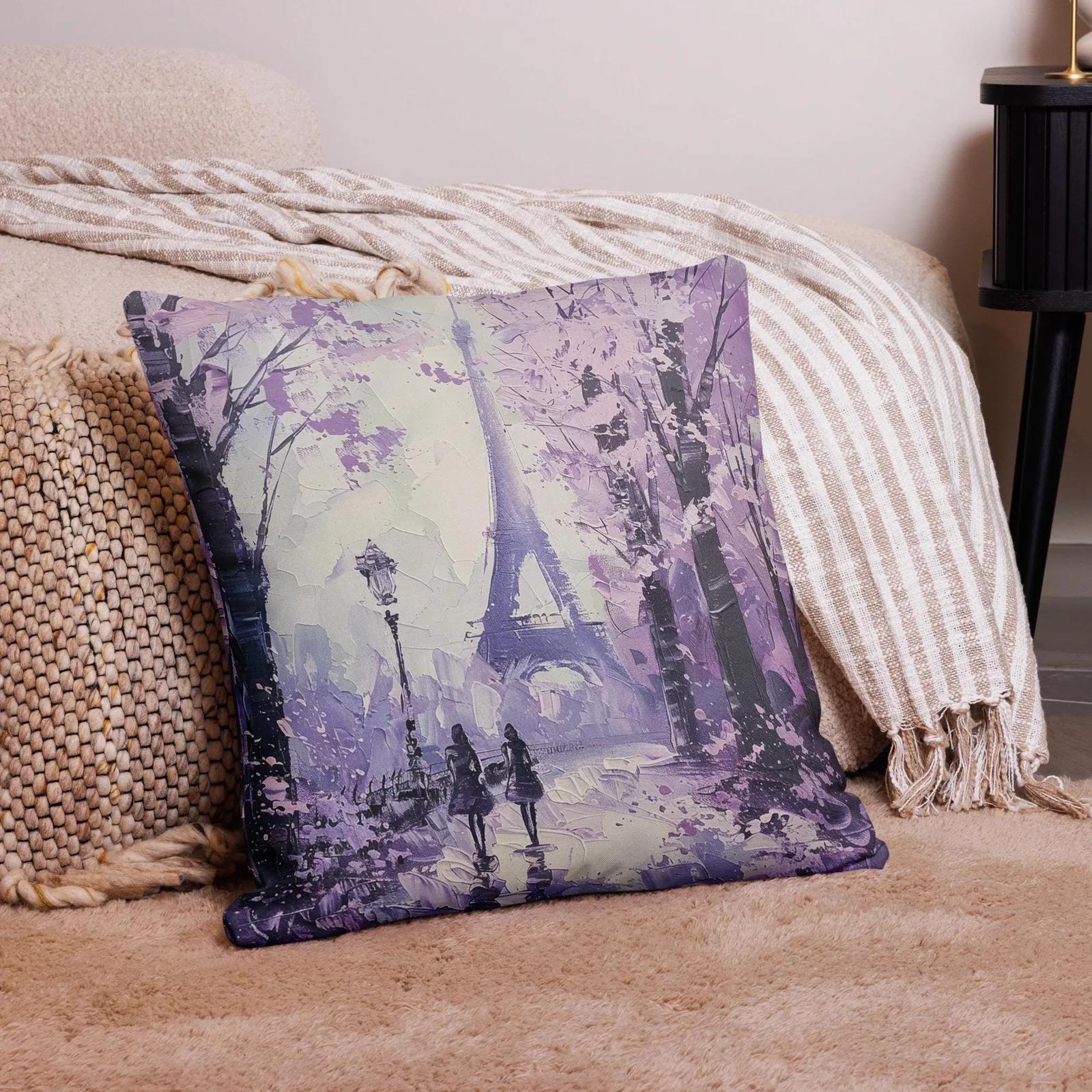 Eiffel Tower Throw Pillow: Paris Cityscape, Linen-Feel, Double-Sided Cushion, photo 5