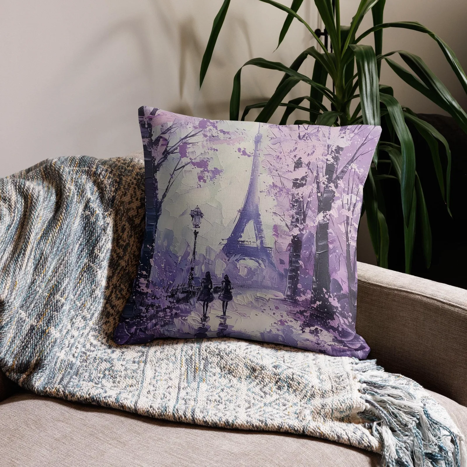 Eiffel Tower Throw Pillow: Paris Cityscape, Linen-Feel, Double-Sided Cushion, photo 3