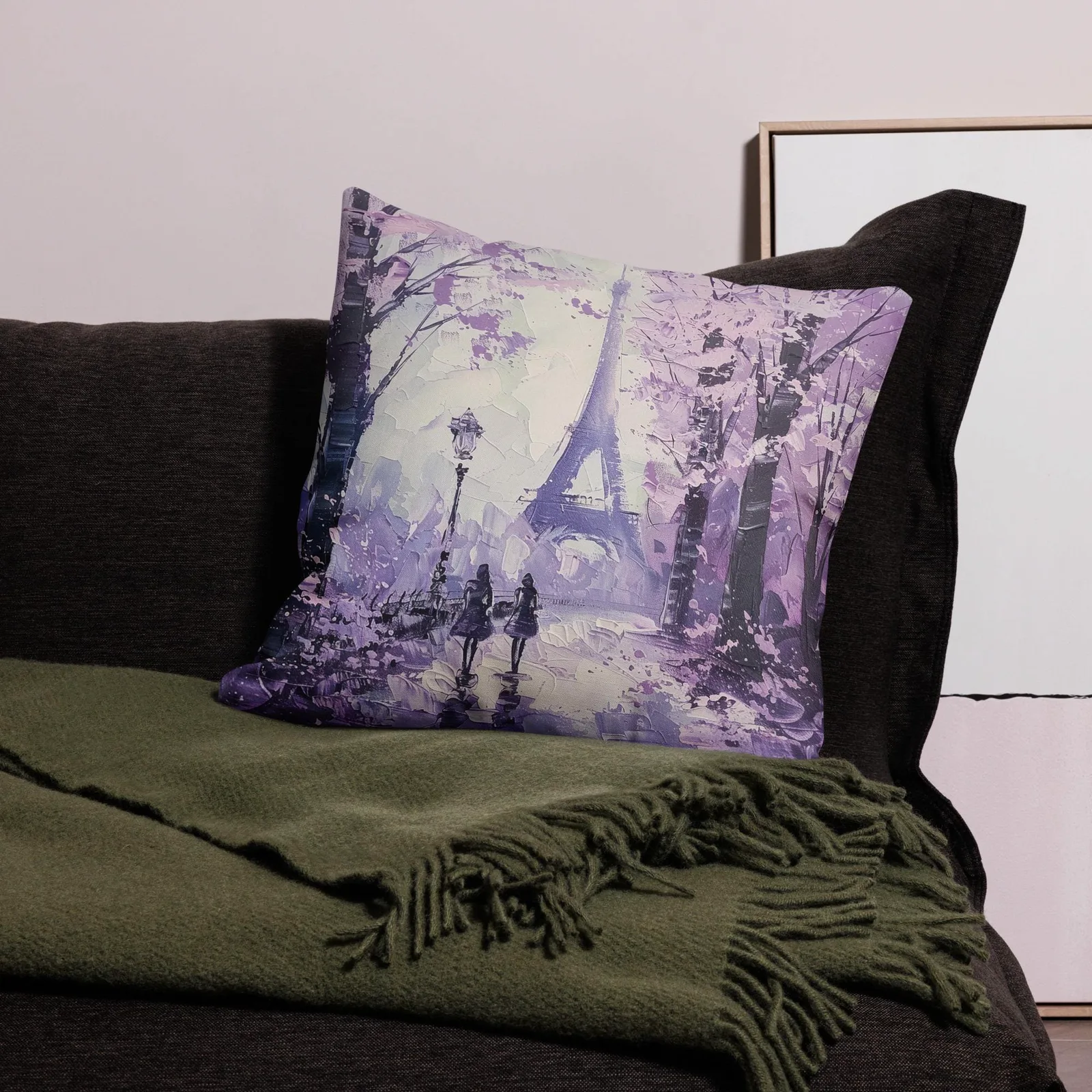 Eiffel Tower Throw Pillow: Paris Cityscape, Linen-Feel, Double-Sided Cushion, photo 2