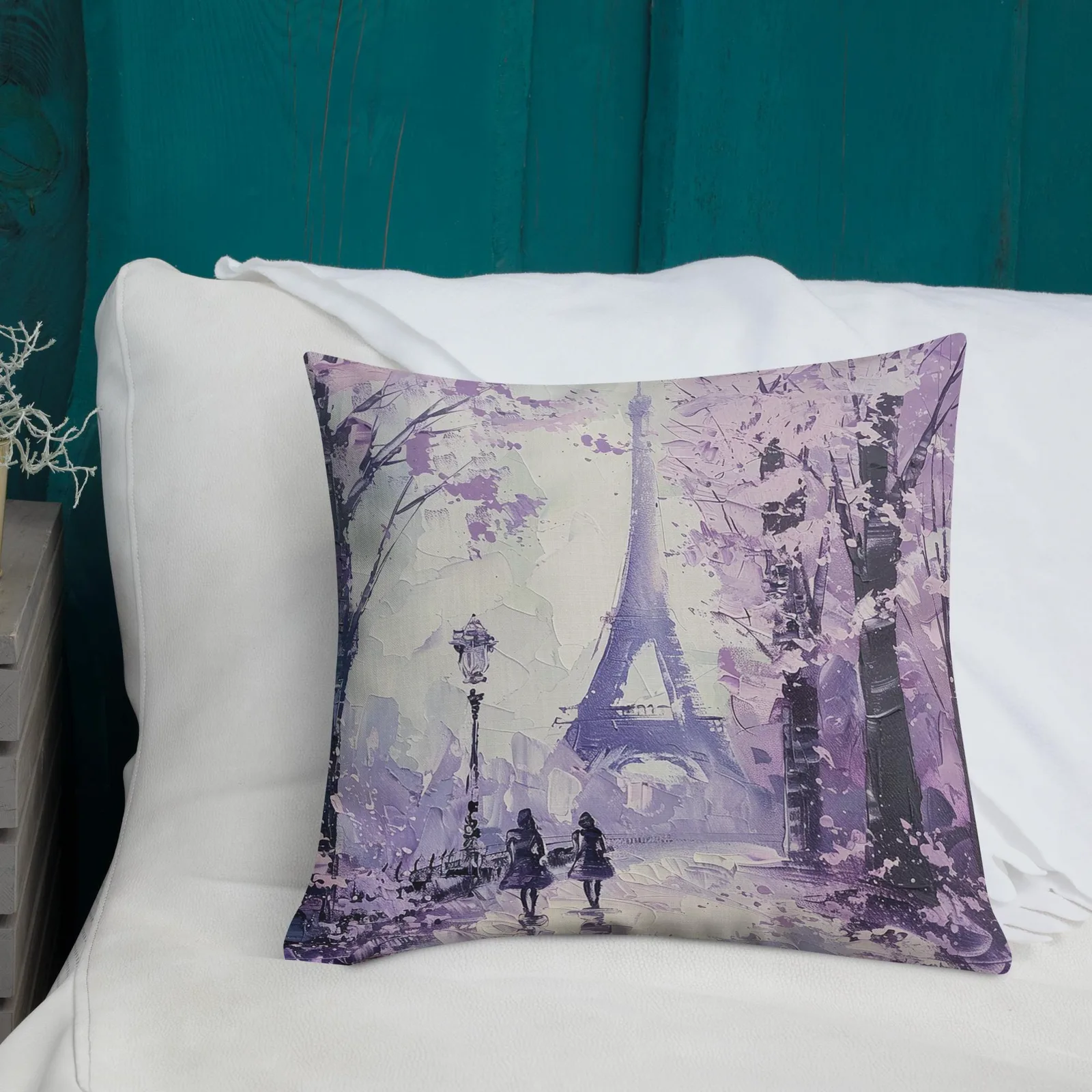 Eiffel Tower Throw Pillow: Paris Cityscape, Linen-Feel, Double-Sided Cushion, photo 9