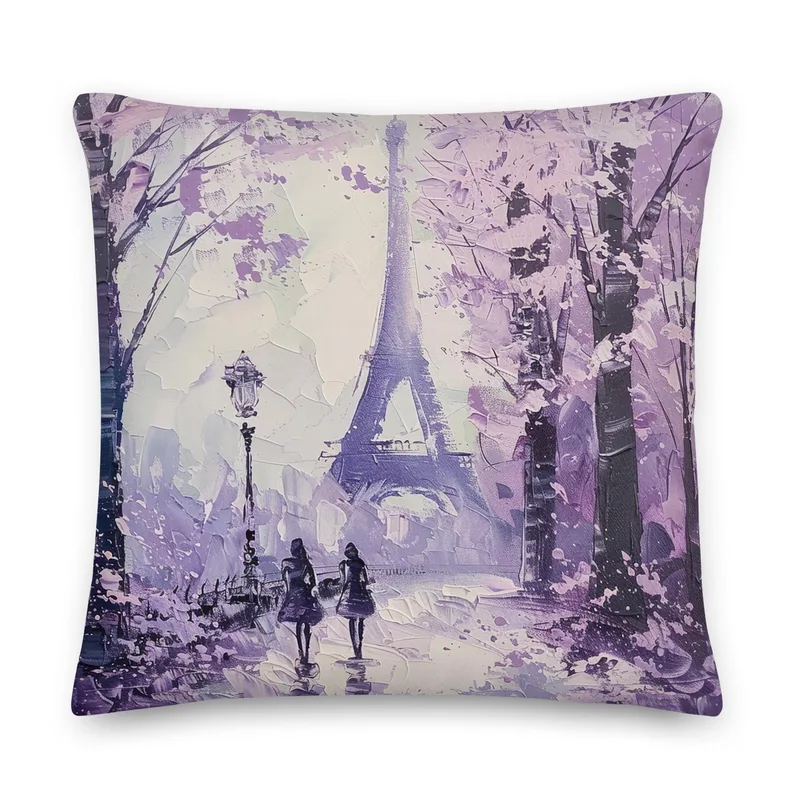 Eiffel Tower Throw Pillow: Paris Cityscape, Linen-Feel, Double-Sided Cushion