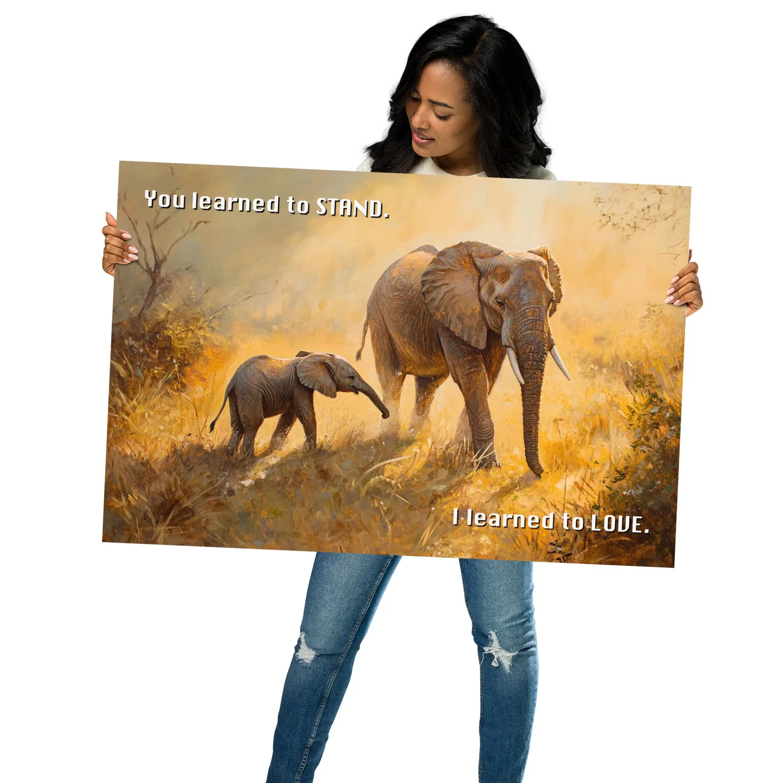 Elephant Mother & Calf Poster: Safari Love Quote Wall Art, photo 2