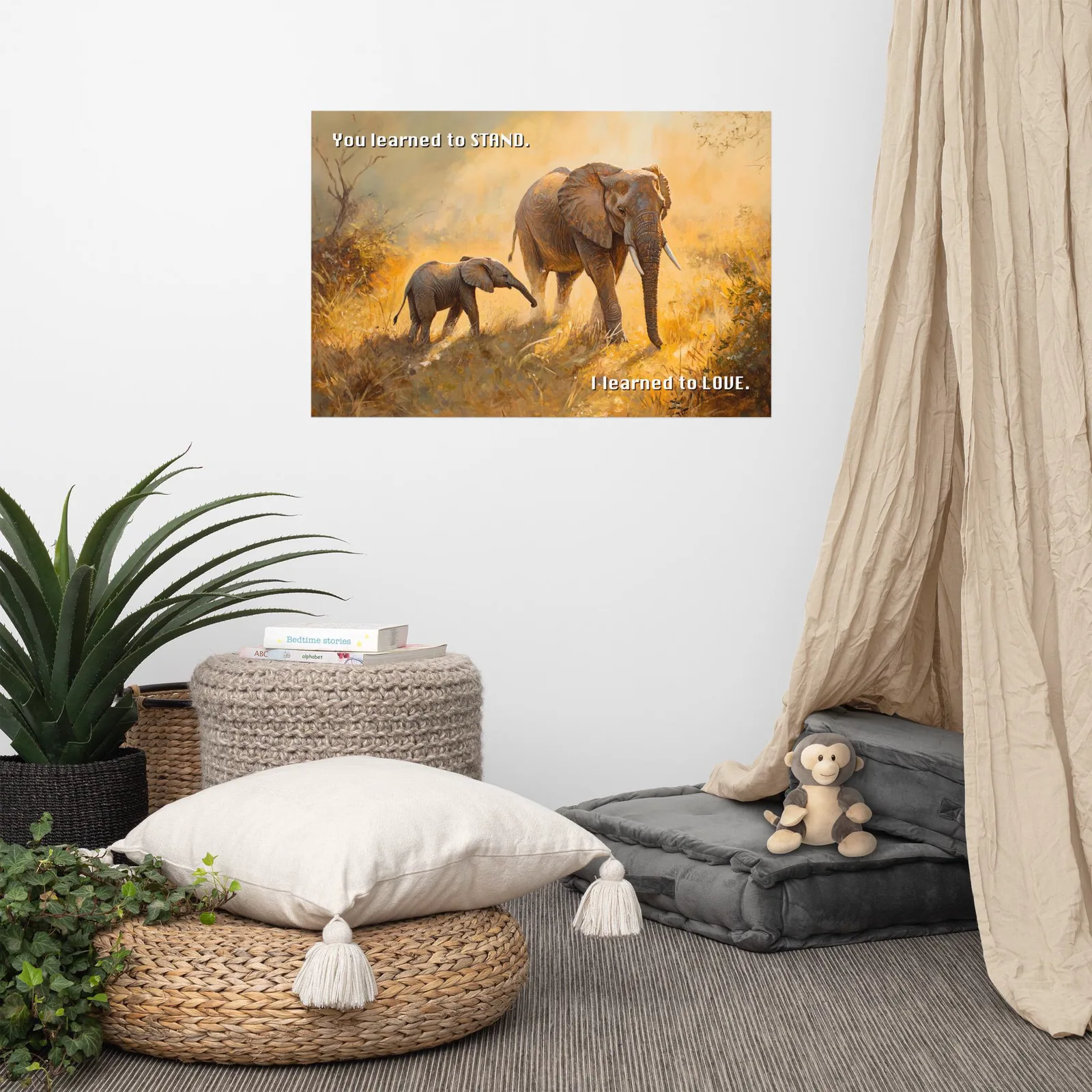 Elephant Mother & Calf Poster: Safari Love Quote Wall Art, photo 6