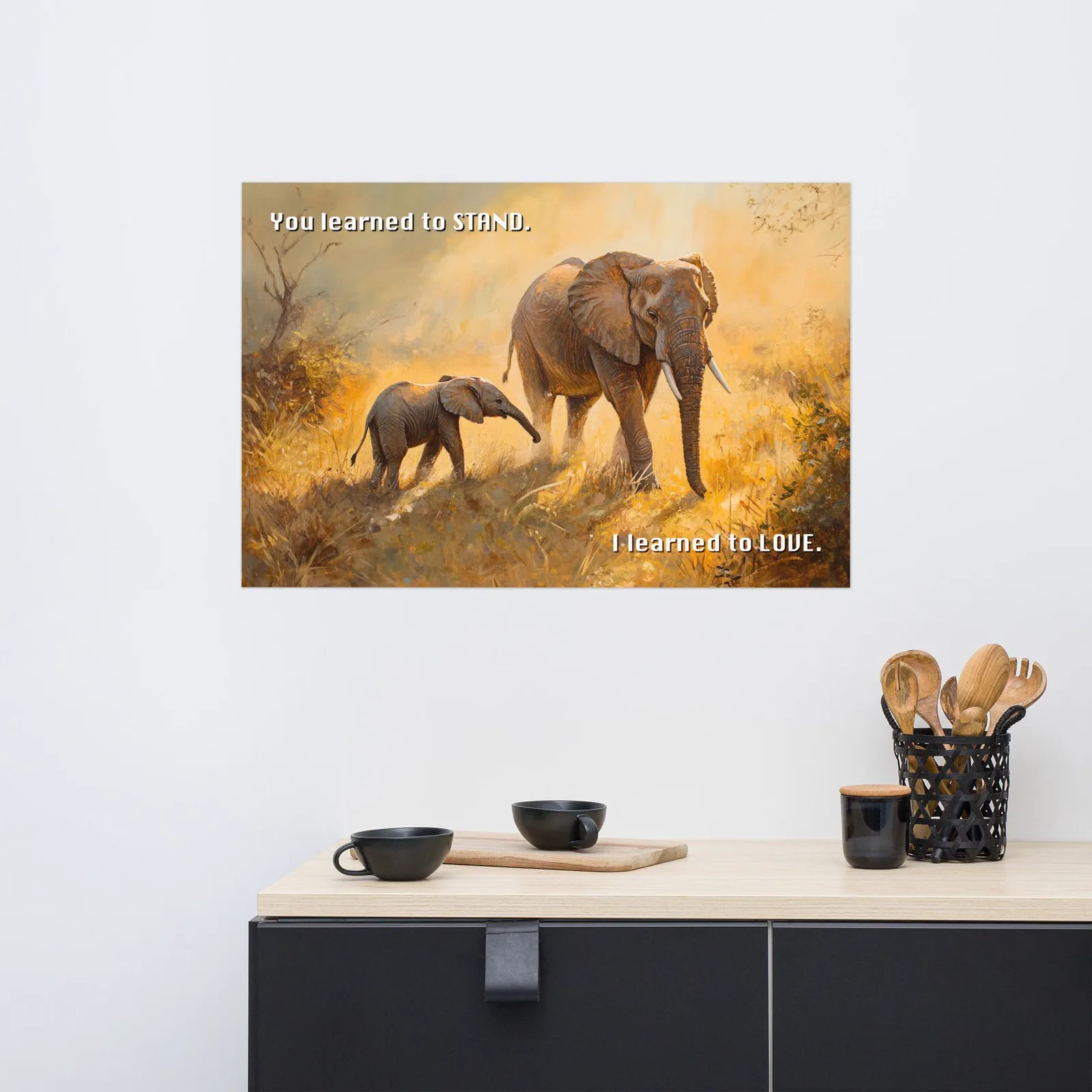 Elephant Mother & Calf Poster: Safari Love Quote Wall Art, photo 7