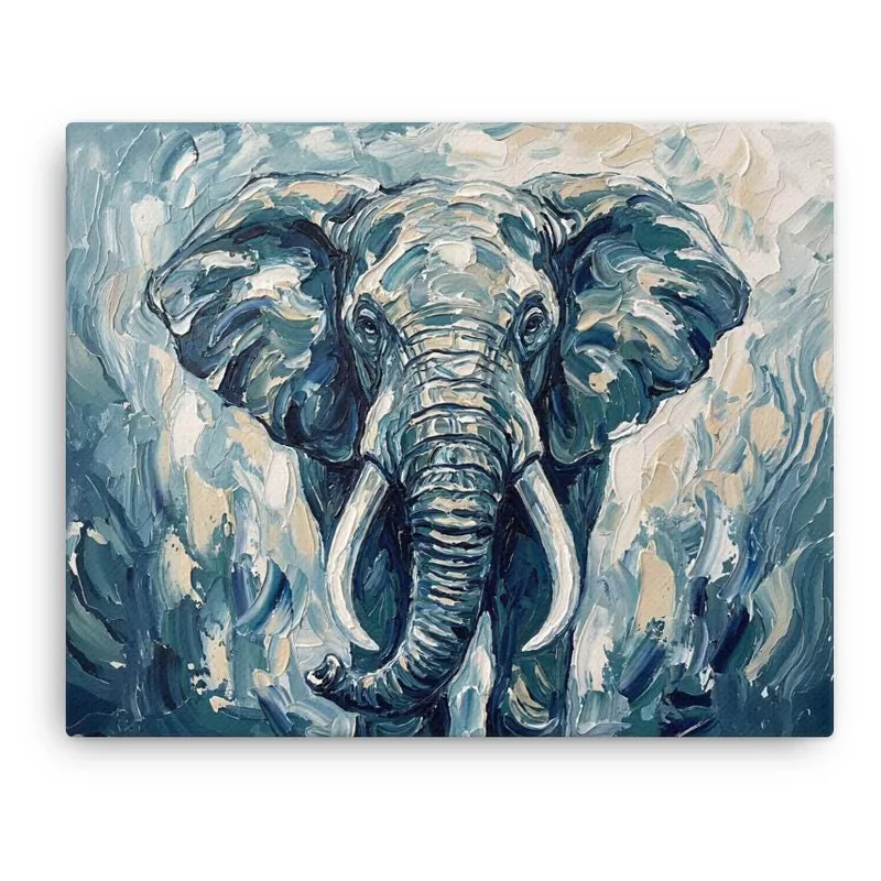 Elephant Thin Canvas: Impasto Safari Animal Wall Art