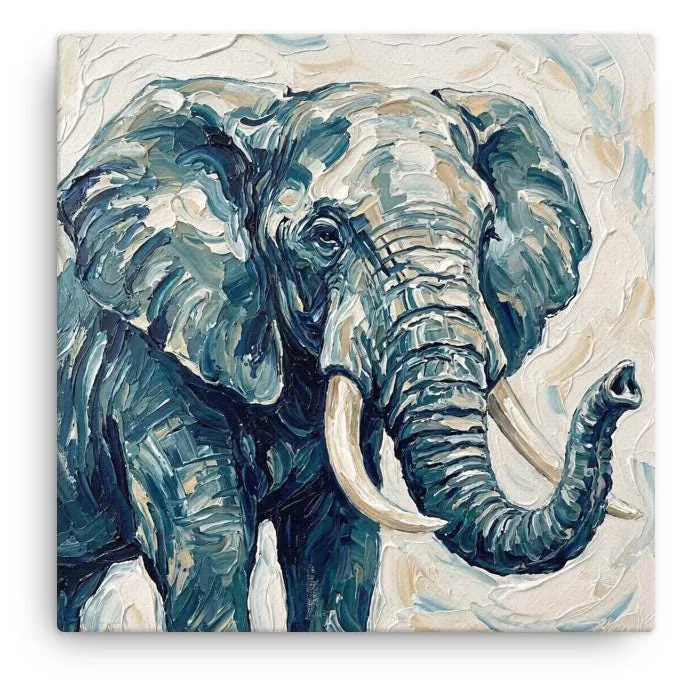 Elephant Thin Canvas: Modern Elephant Impasto Painting style Wall Art