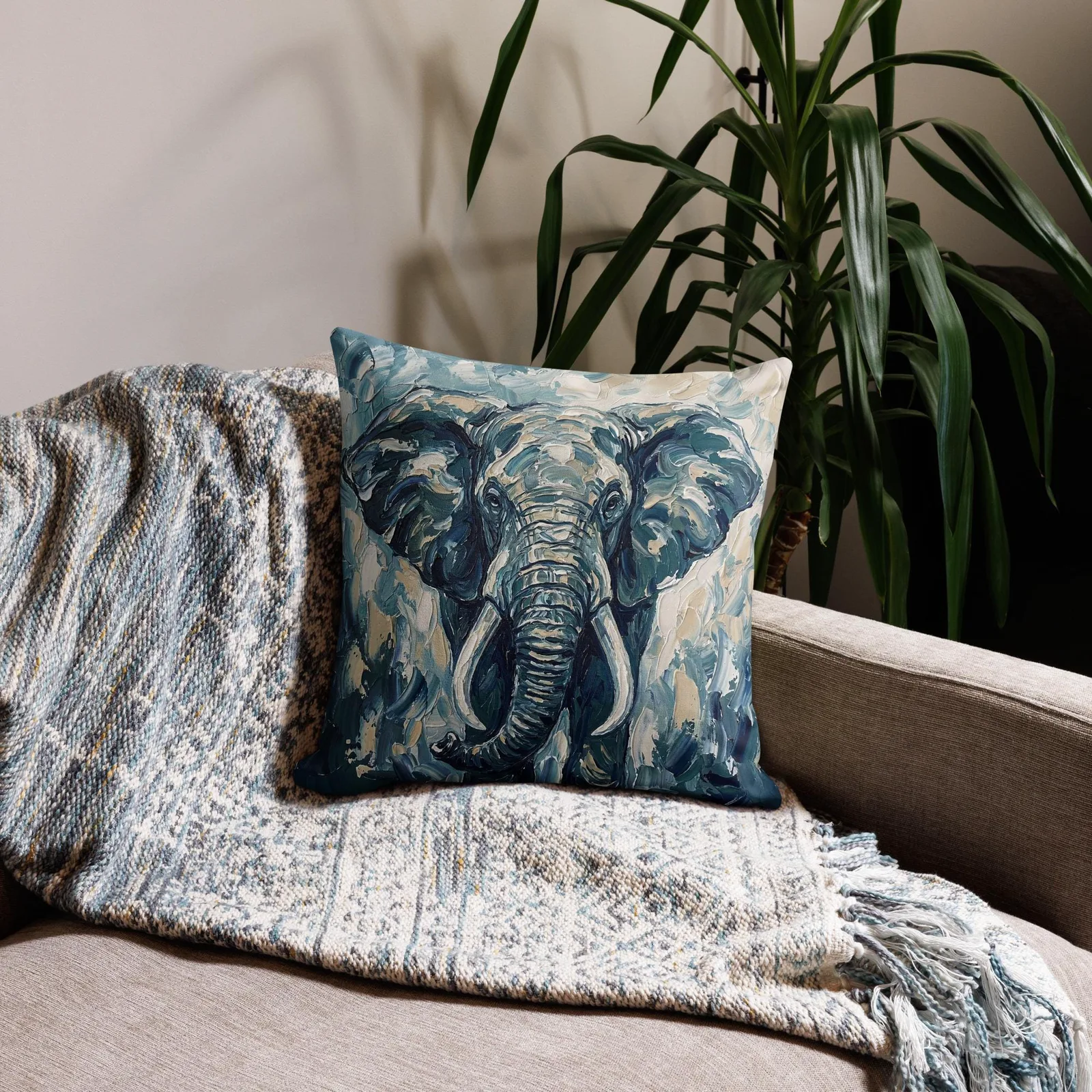 Elephant Throw Pillow: Impasto Animal Art Cushion, photo 4