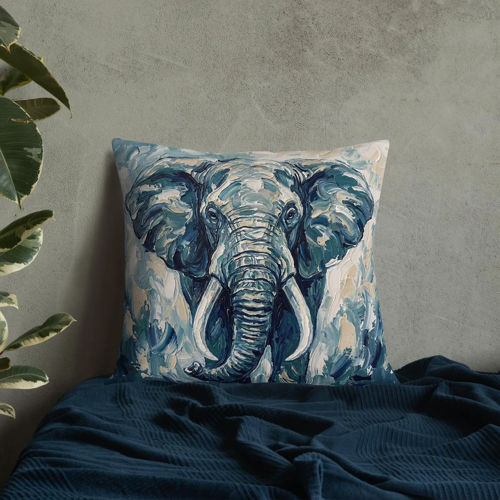 Elephant Throw Pillow: Impasto Animal Art Cushion, photo 9