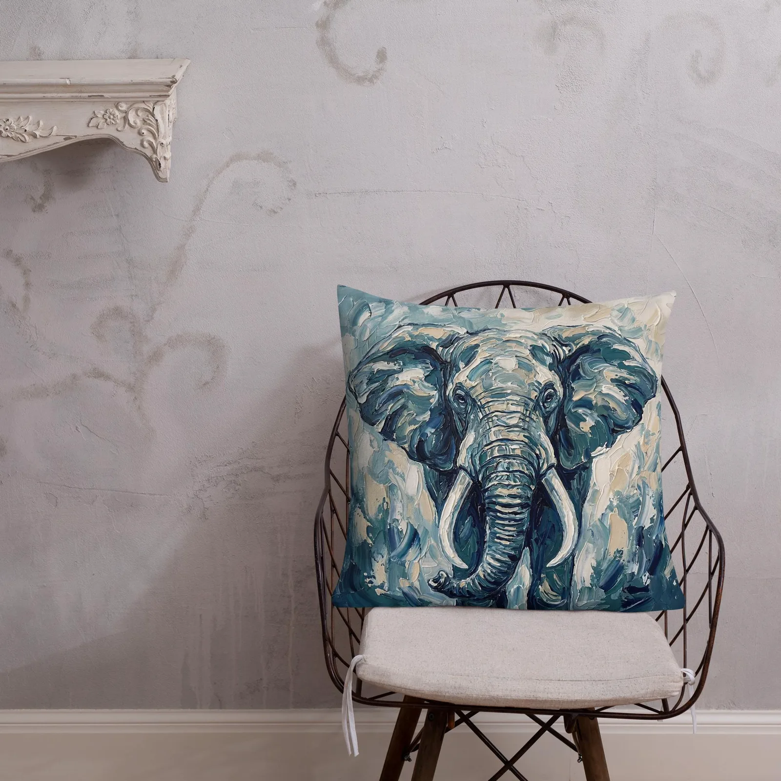 Elephant Throw Pillow: Impasto Animal Art Cushion, photo 10