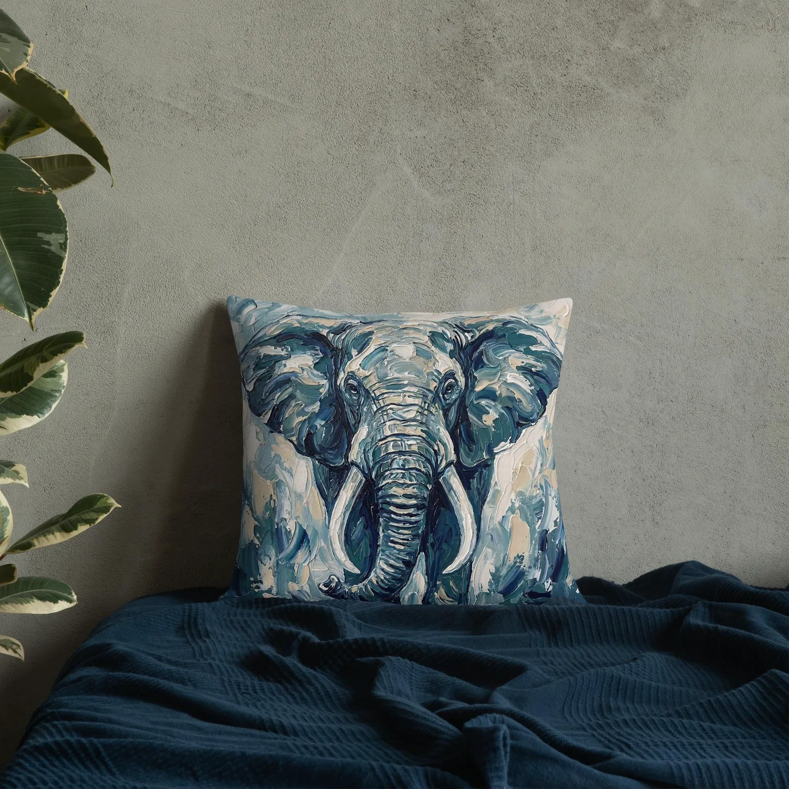 Elephant Throw Pillow: Impasto Animal Art Cushion, photo 8