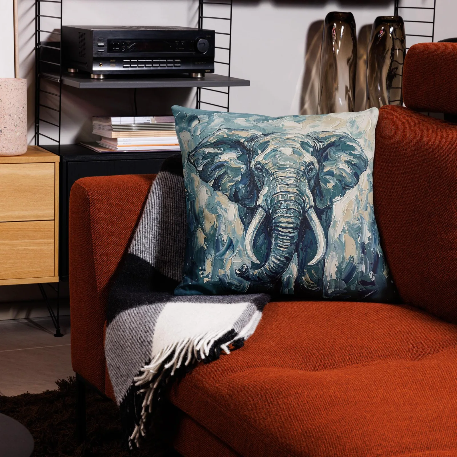 Elephant Throw Pillow: Impasto Animal Art Cushion, photo 7