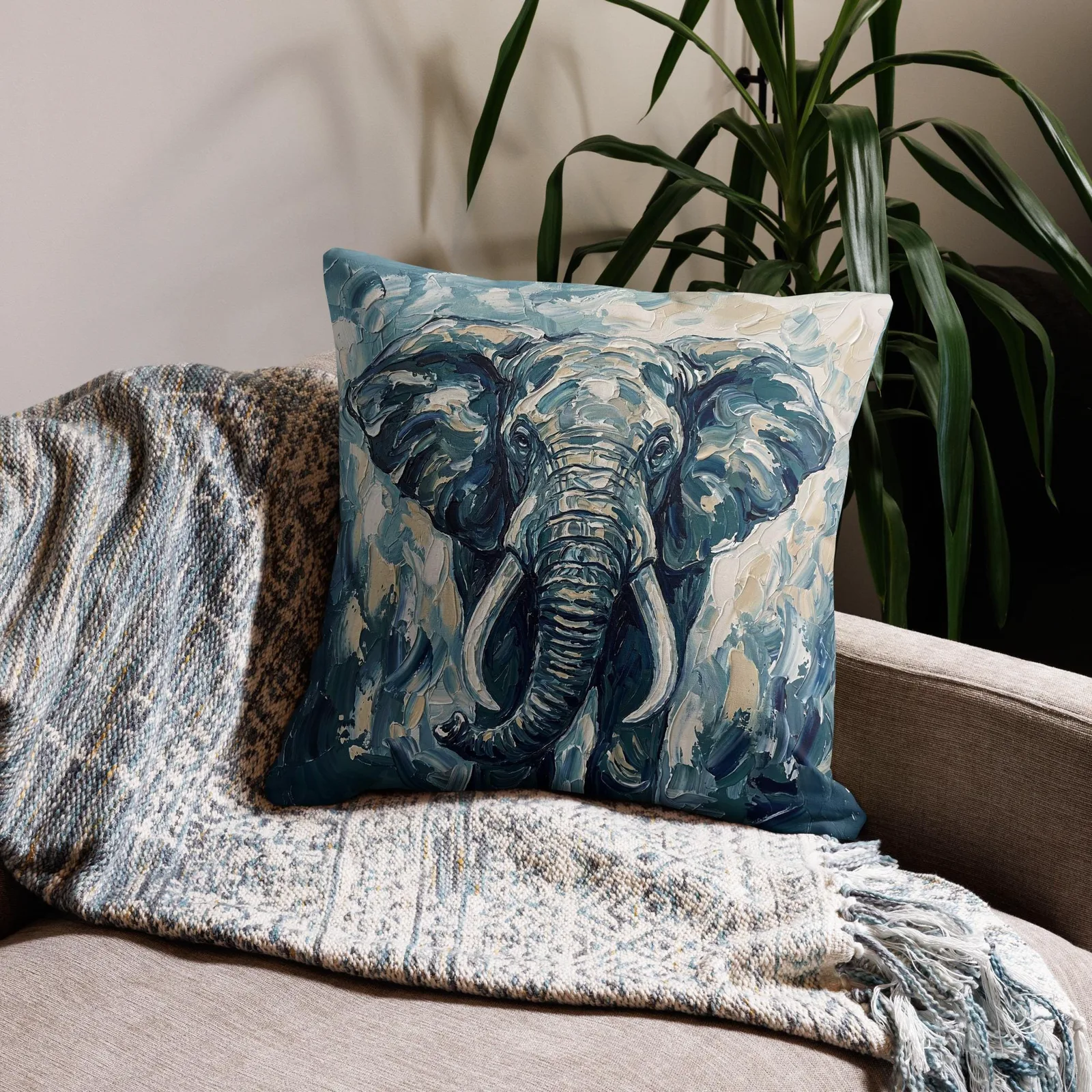 Elephant Throw Pillow: Impasto Animal Art Cushion, photo 5
