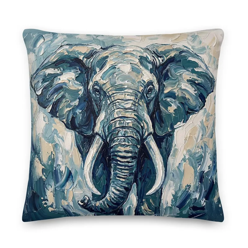 Elephant Throw Pillow: Impasto Animal Art Cushion