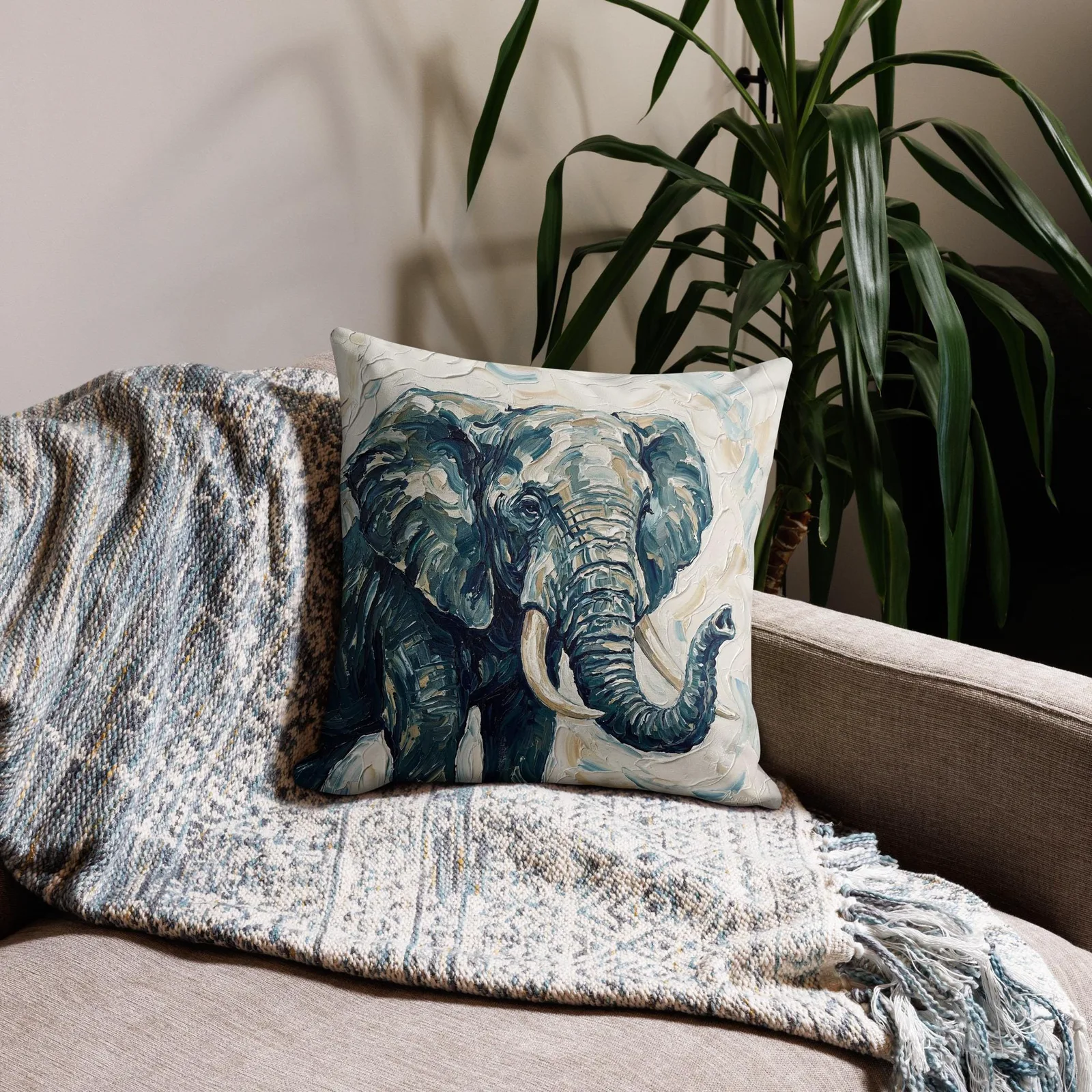 Elephant Throw Pillow: Impasto Safari Decor Cushion, photo 6