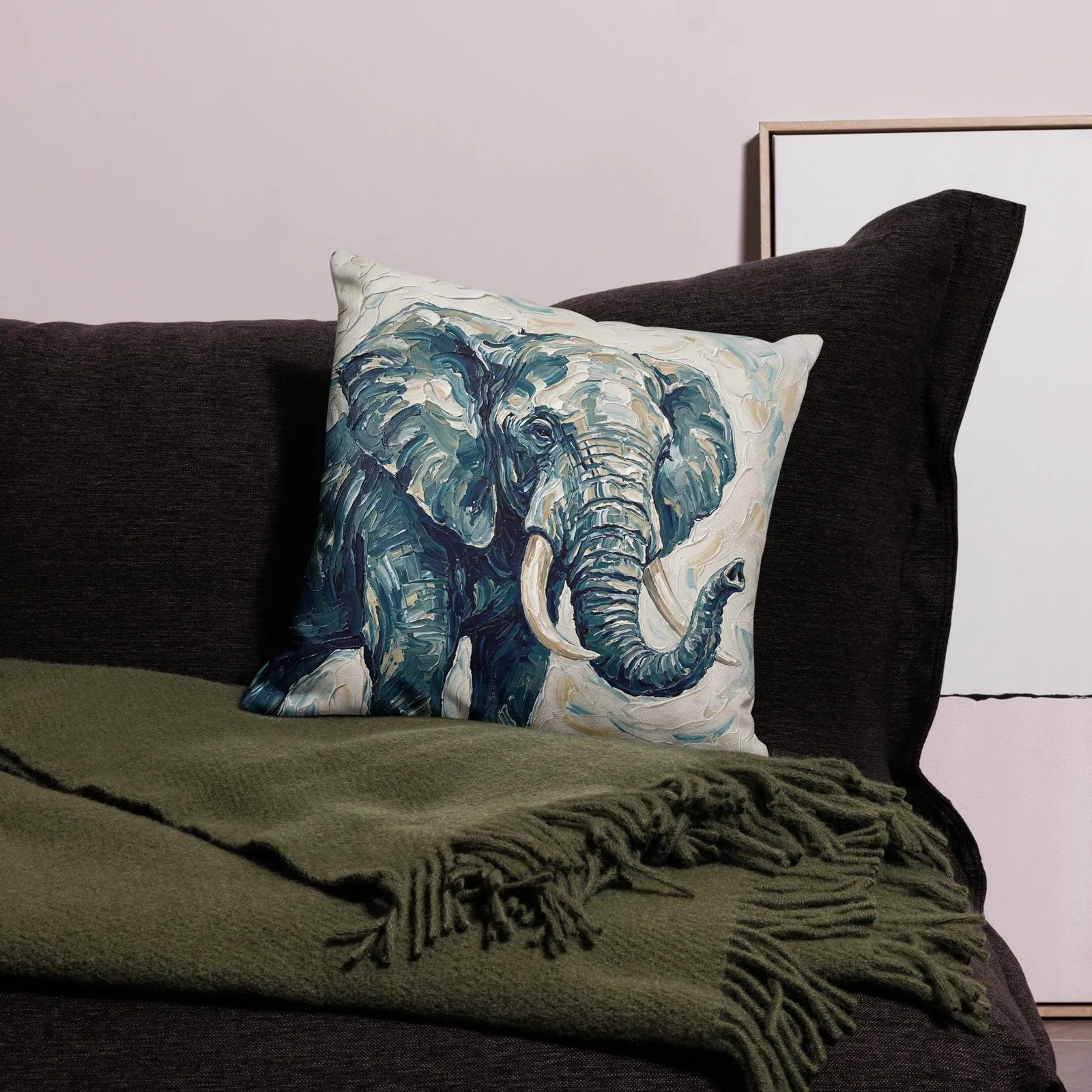 Elephant Throw Pillow: Impasto Safari Decor Cushion, photo 2