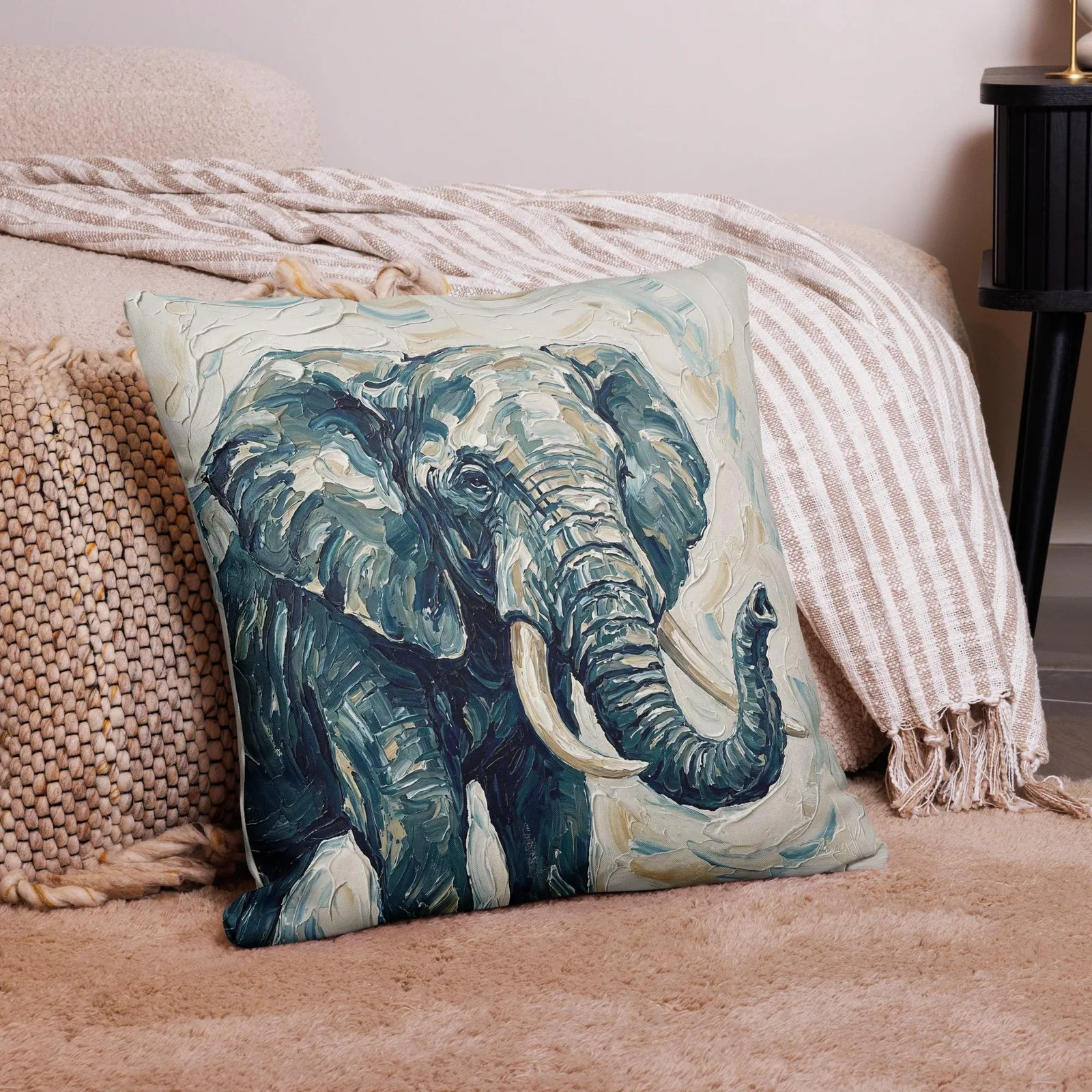 Elephant Throw Pillow: Impasto Safari Decor Cushion, photo 9