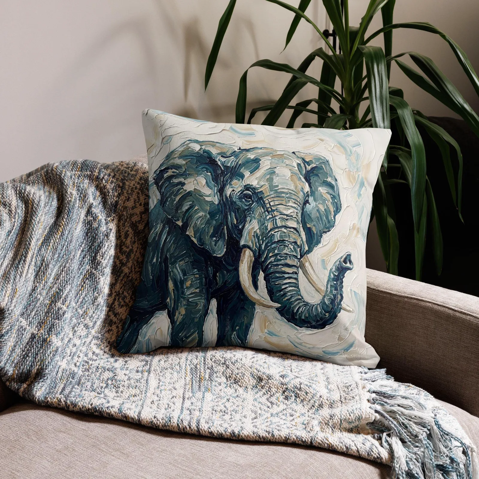 Elephant Throw Pillow: Impasto Safari Decor Cushion, photo 7