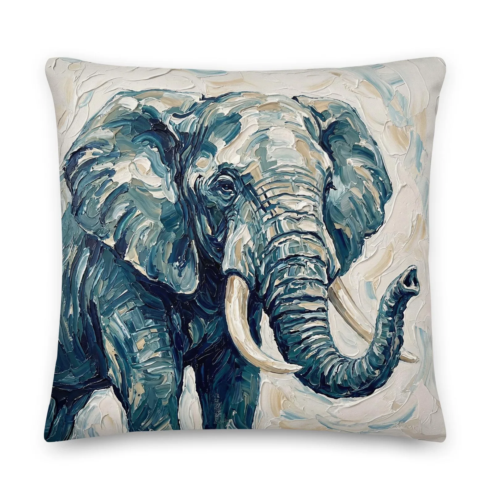 Elephant Throw Pillow: Impasto Safari Decor Cushion