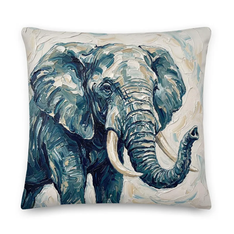 Elephant Throw Pillow: Impasto Safari Decor Cushion