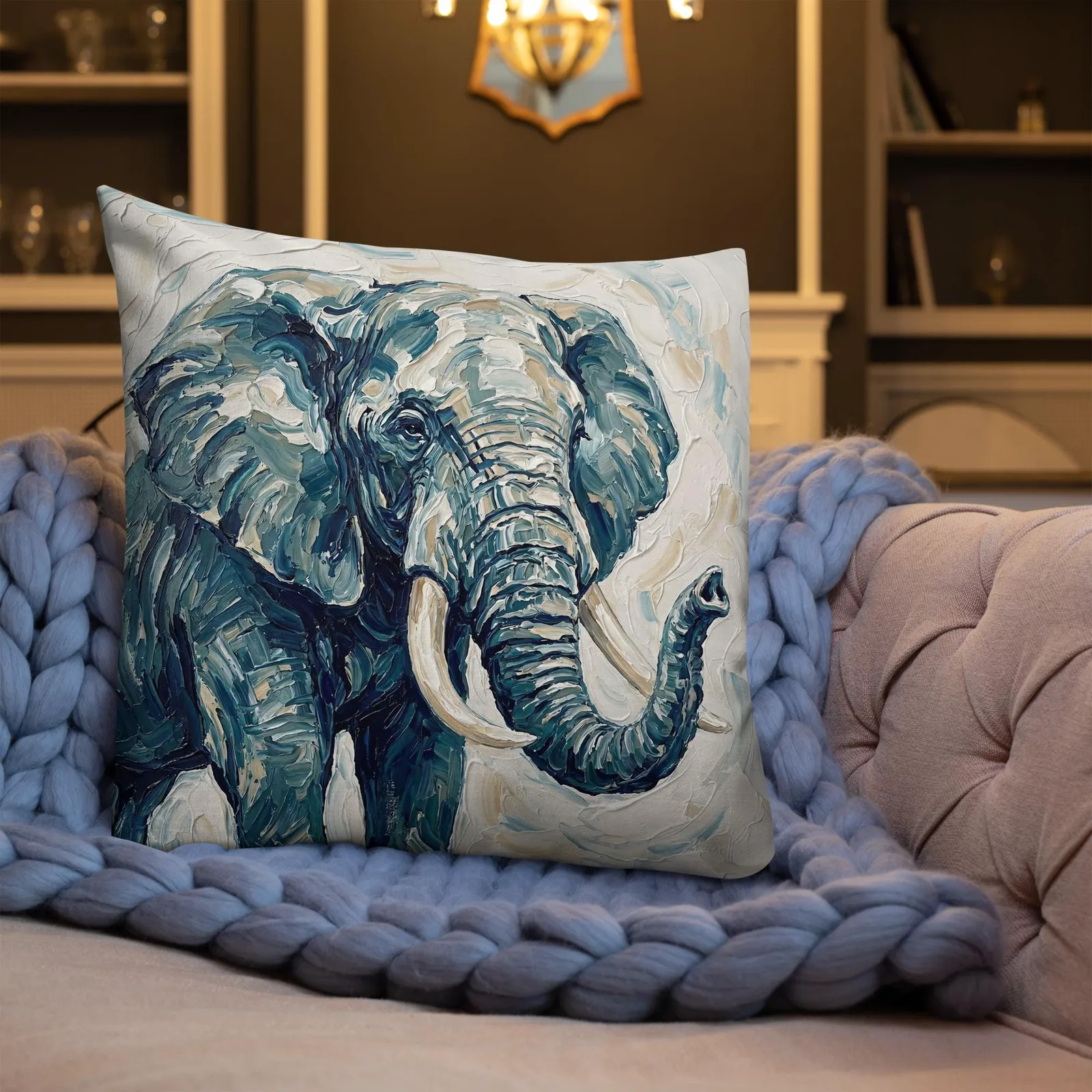 Elephant Throw Pillow: Impasto Safari Decor Cushion, photo 10