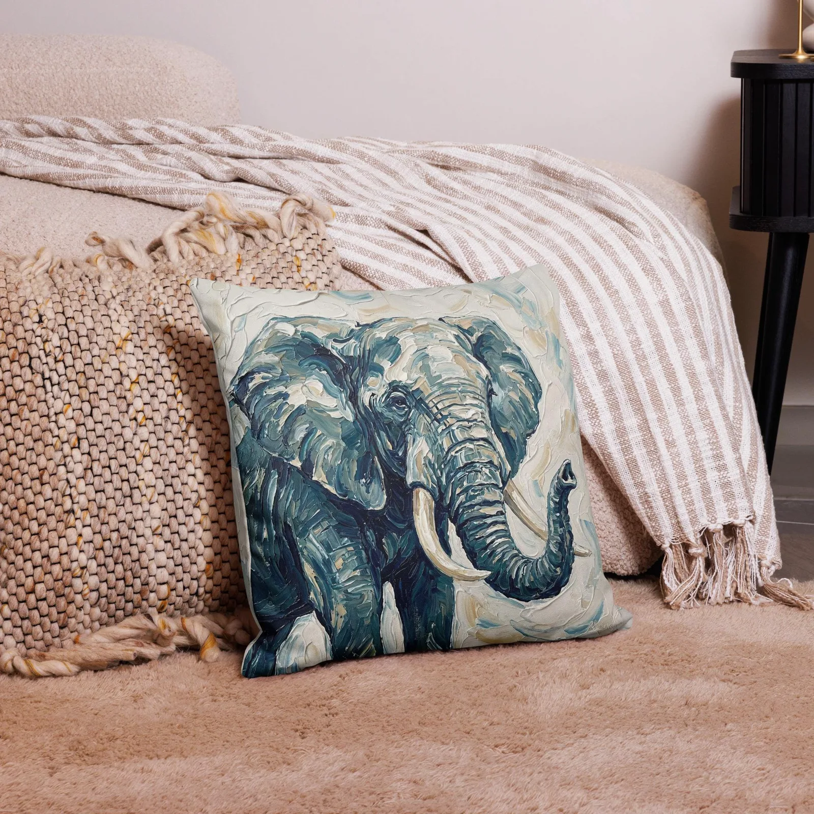 Elephant Throw Pillow: Impasto Safari Decor Cushion, photo 8