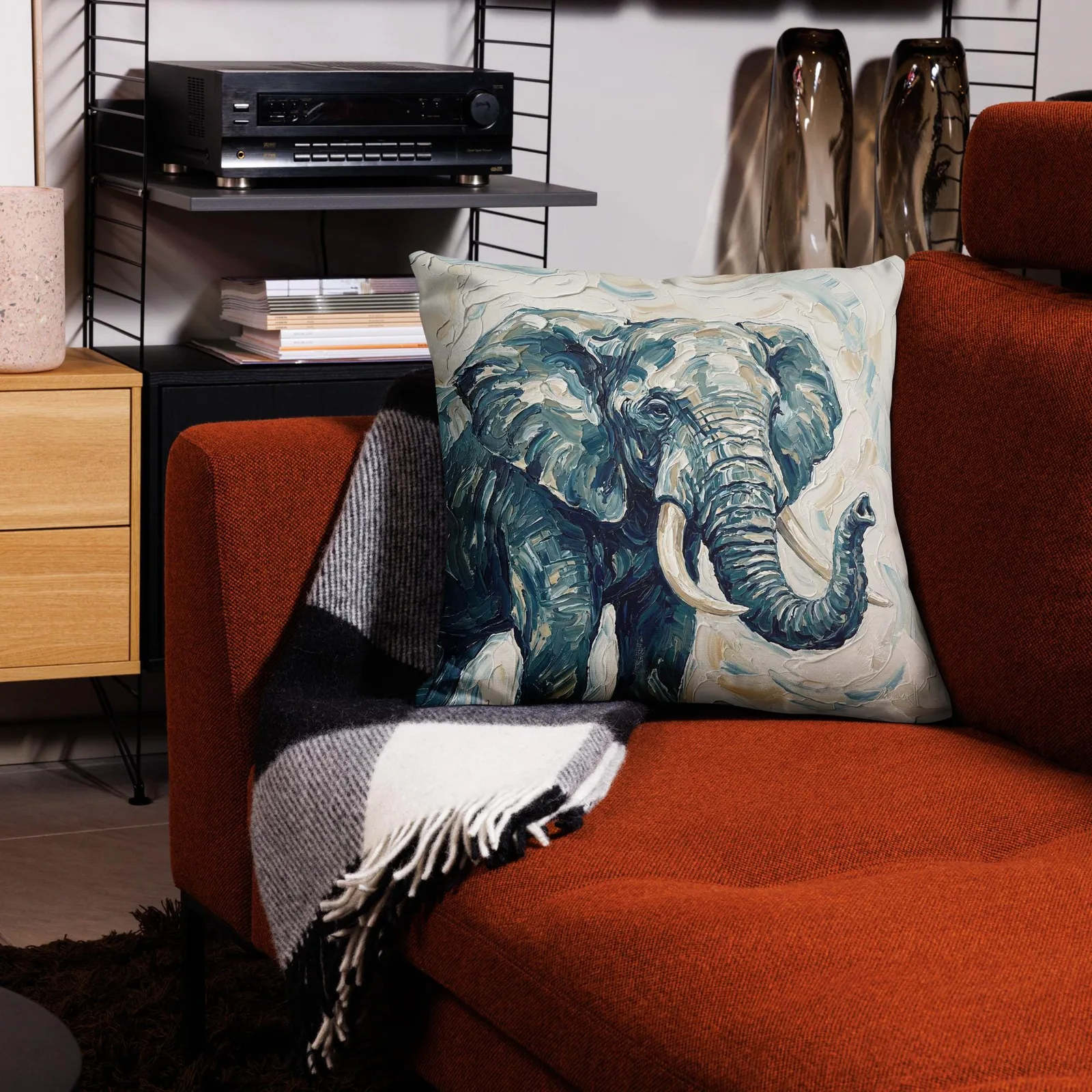 Elephant Throw Pillow: Impasto Safari Decor Cushion, photo 5