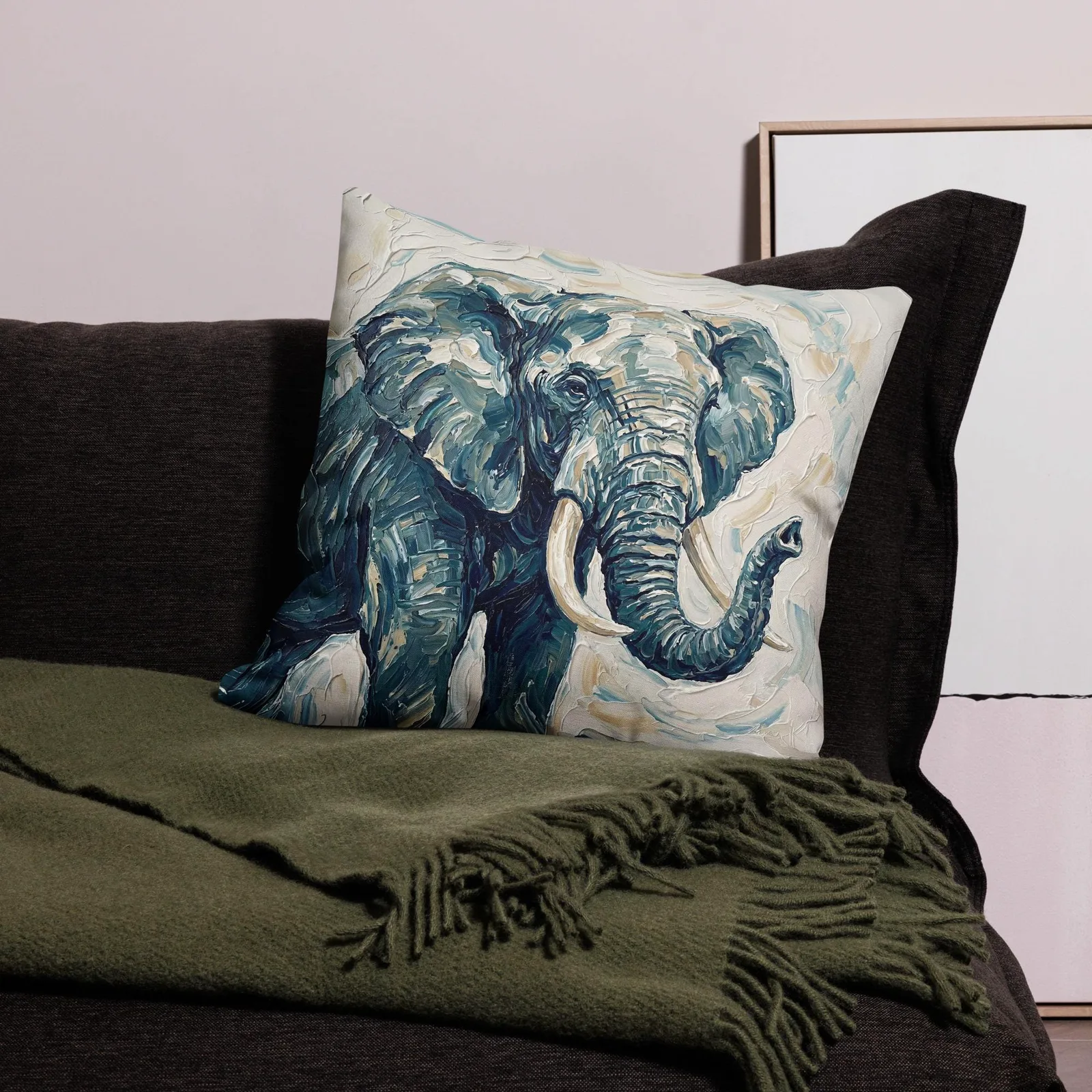 Elephant Throw Pillow: Impasto Safari Decor Cushion, photo 3