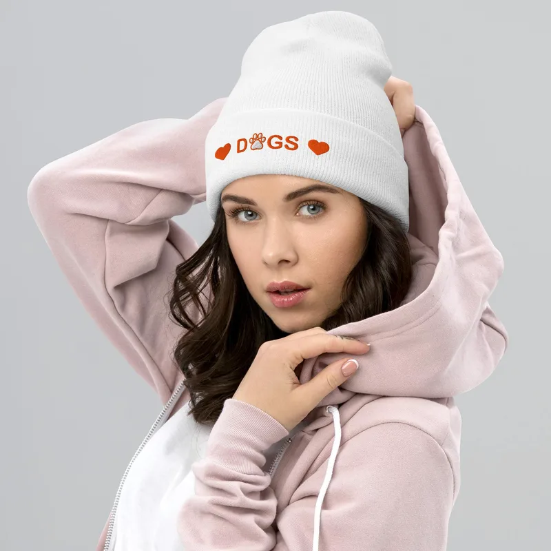 Embroidered Cuffed Beanie: Cozy Knit Hat for Dog Lovers