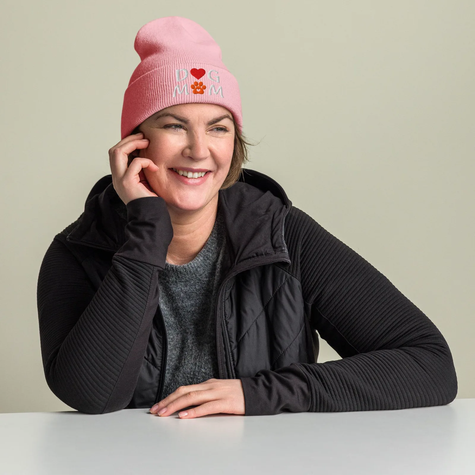 Embroidered Dog Mom Cuffed Beanie: Cozy Knit Hat for Dog Lovers, photo 3