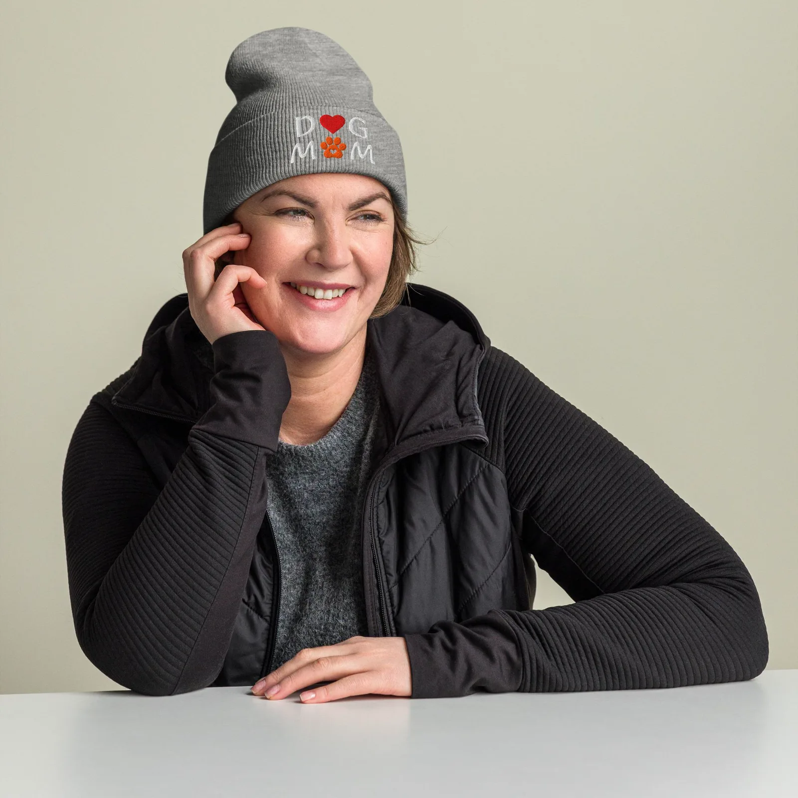 Embroidered Dog Mom Cuffed Beanie: Cozy Knit Hat for Dog Lovers, photo 4
