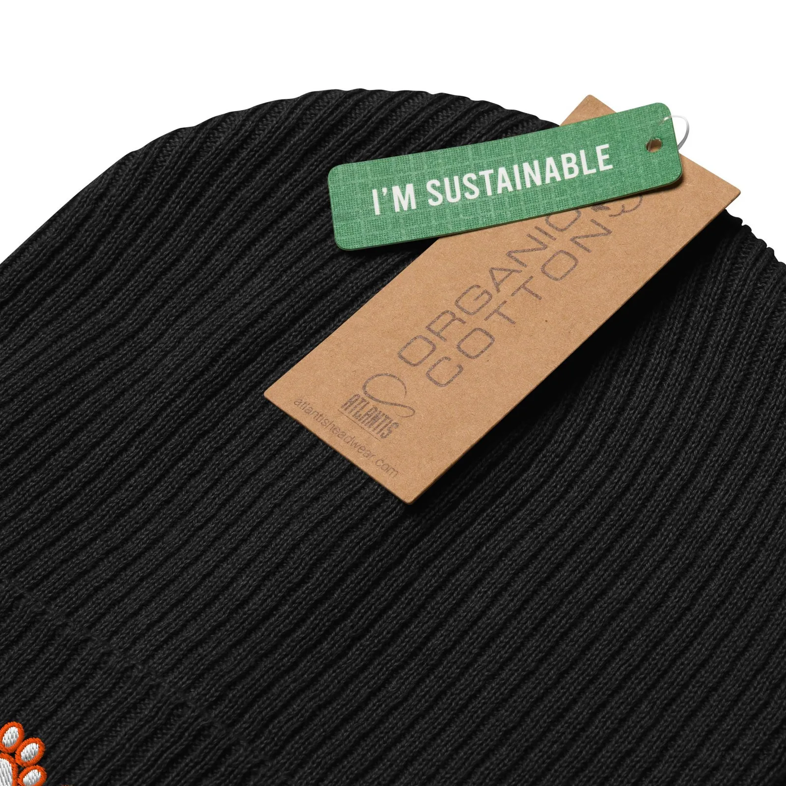 Embroidered Organic Cotton Ribbed Beanie: Eco-Friendly Cuffed Hat for Dog Lovers, photo 9