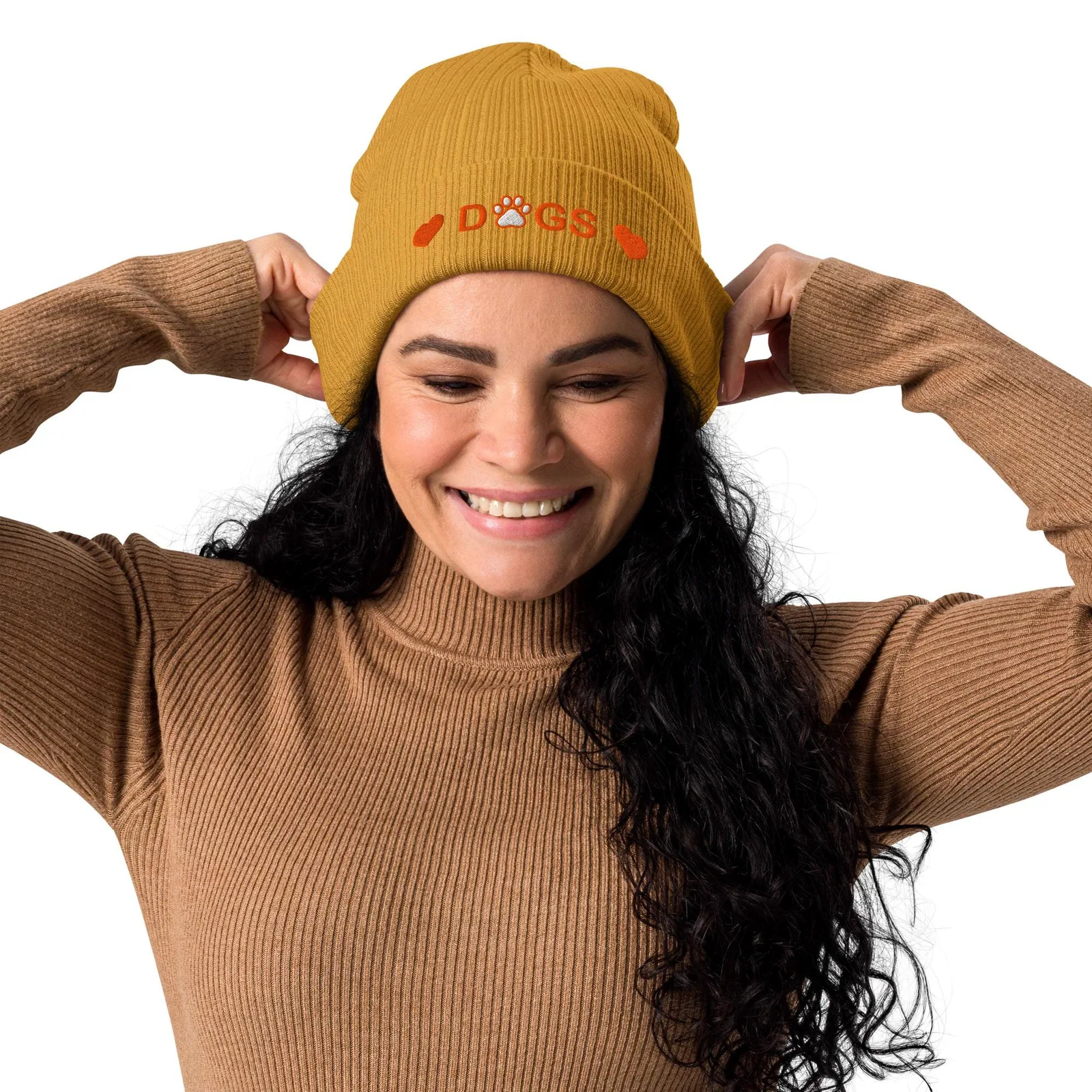 Embroidered Organic Cotton Ribbed Beanie: Eco-Friendly Cuffed Hat for Dog Lovers, photo 5