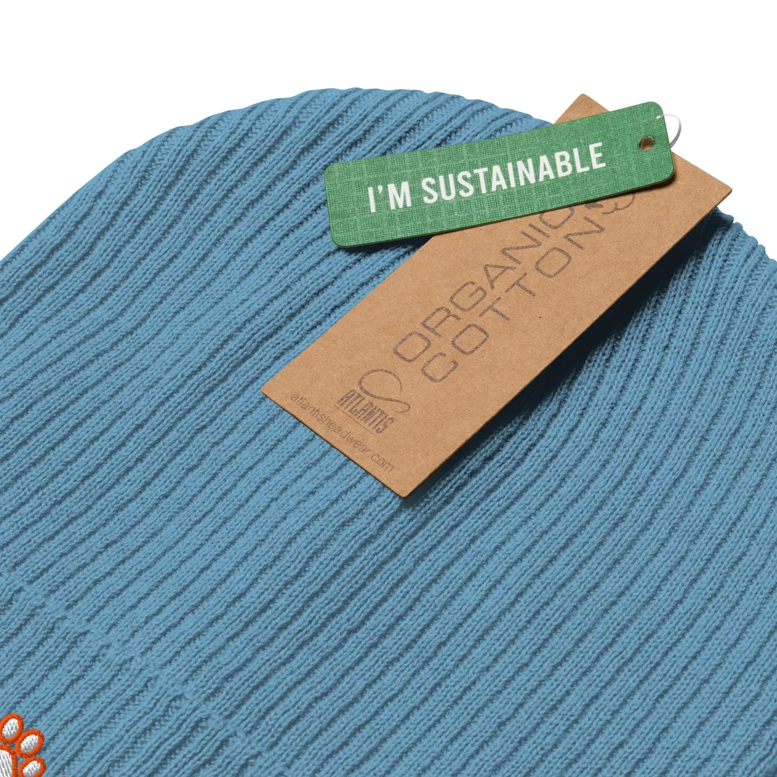 Embroidered Organic Cotton Ribbed Beanie: Eco-Friendly Cuffed Hat for Dog Lovers, photo 8