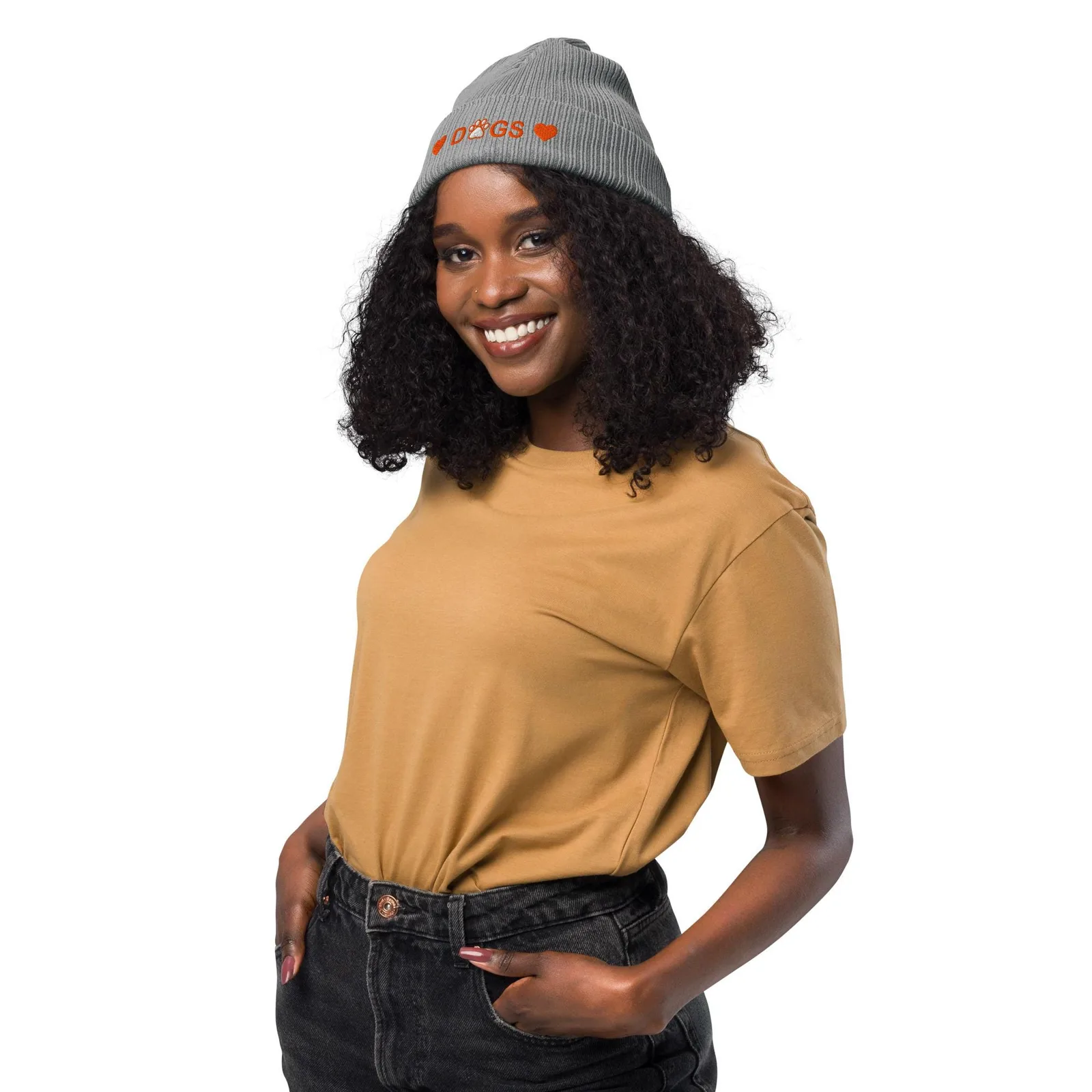 Embroidered Organic Cotton Ribbed Beanie: Eco-Friendly Cuffed Hat for Dog Lovers, photo 6