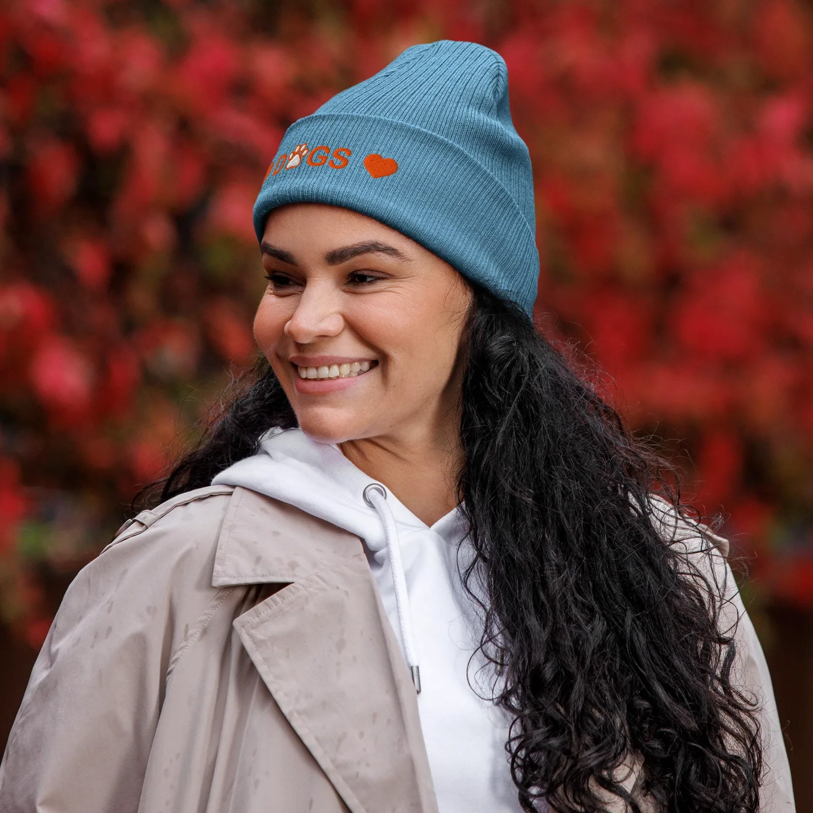 Embroidered Organic Cotton Ribbed Beanie: Eco-Friendly Cuffed Hat for Dog Lovers, photo 2