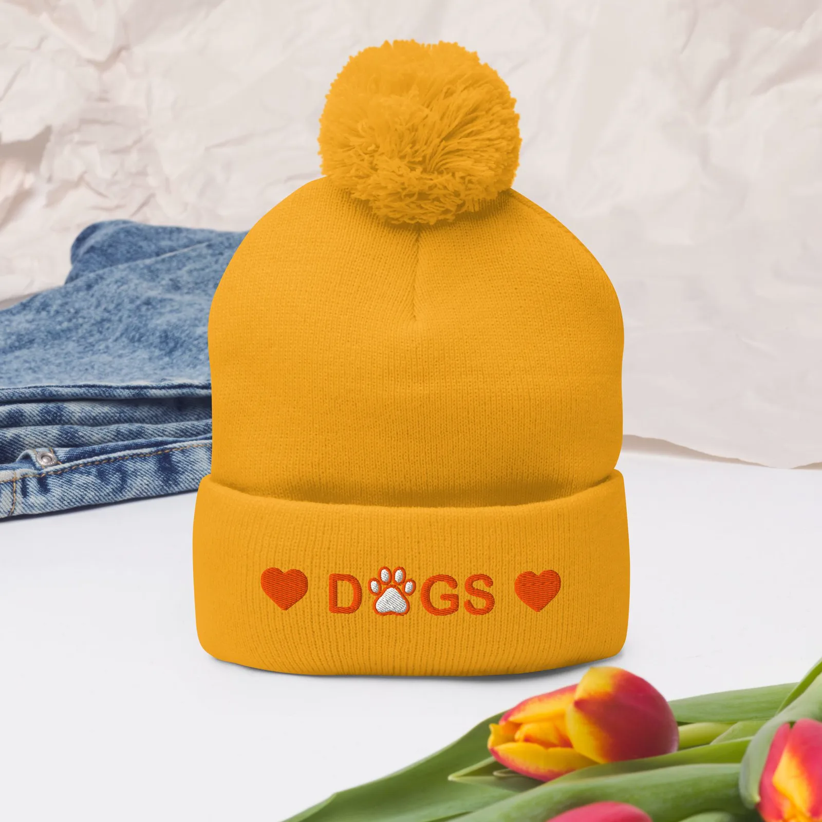 Embroidered Pom-Pom Beanie: Cozy Winter Hat for Dog Lovers, photo 3