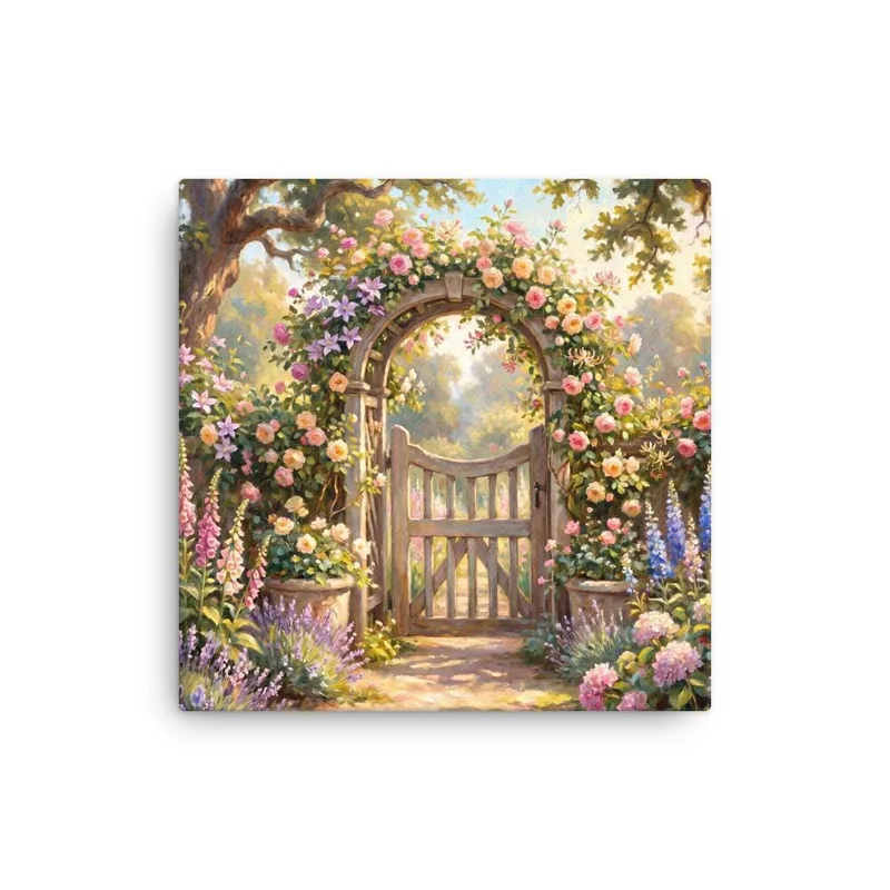 English Garden Gate Thin Canvas: Rose Arch Cottagecore Wall Art