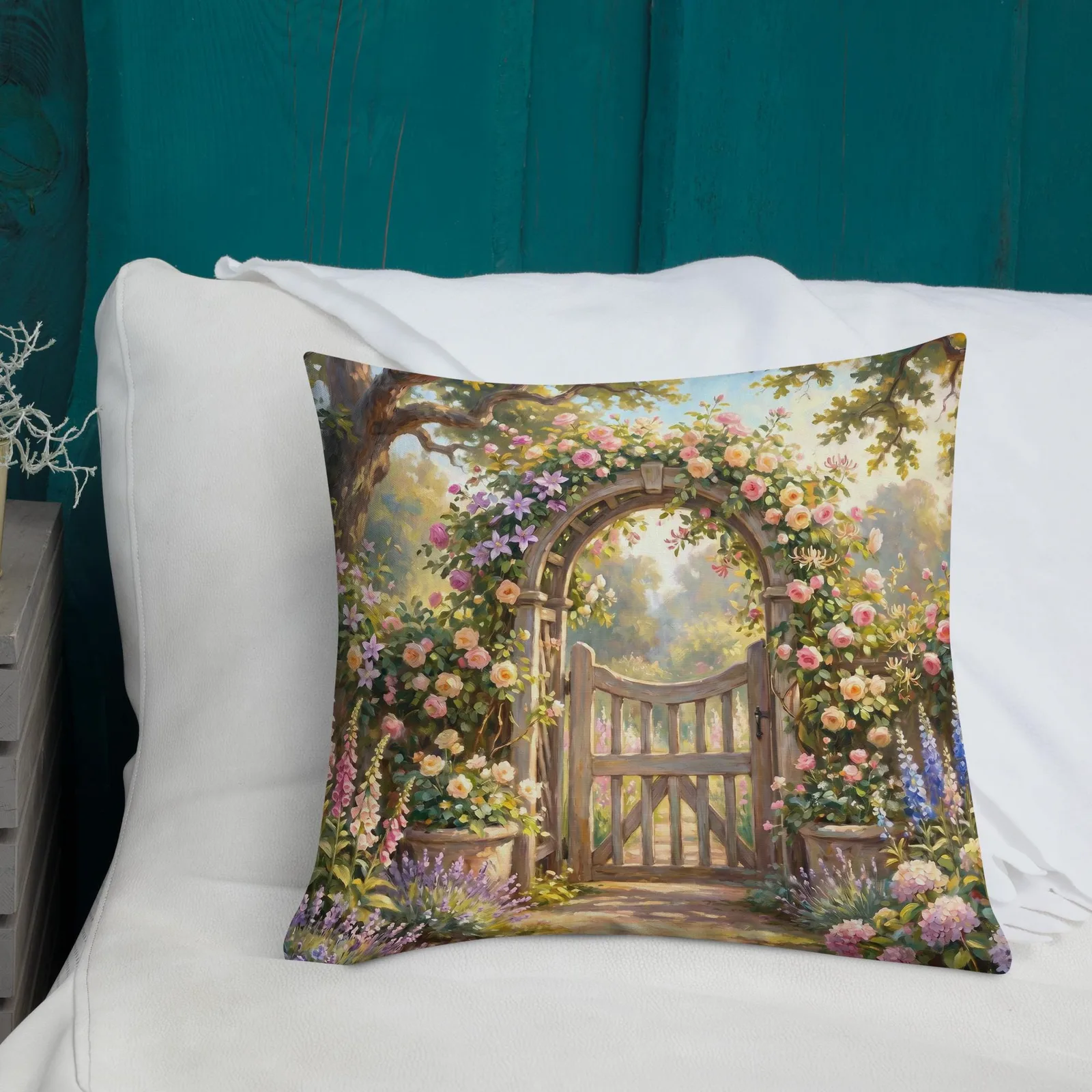 English Rose Garden Throw Pillow: Pastel Floral Decor Cushion, photo 2