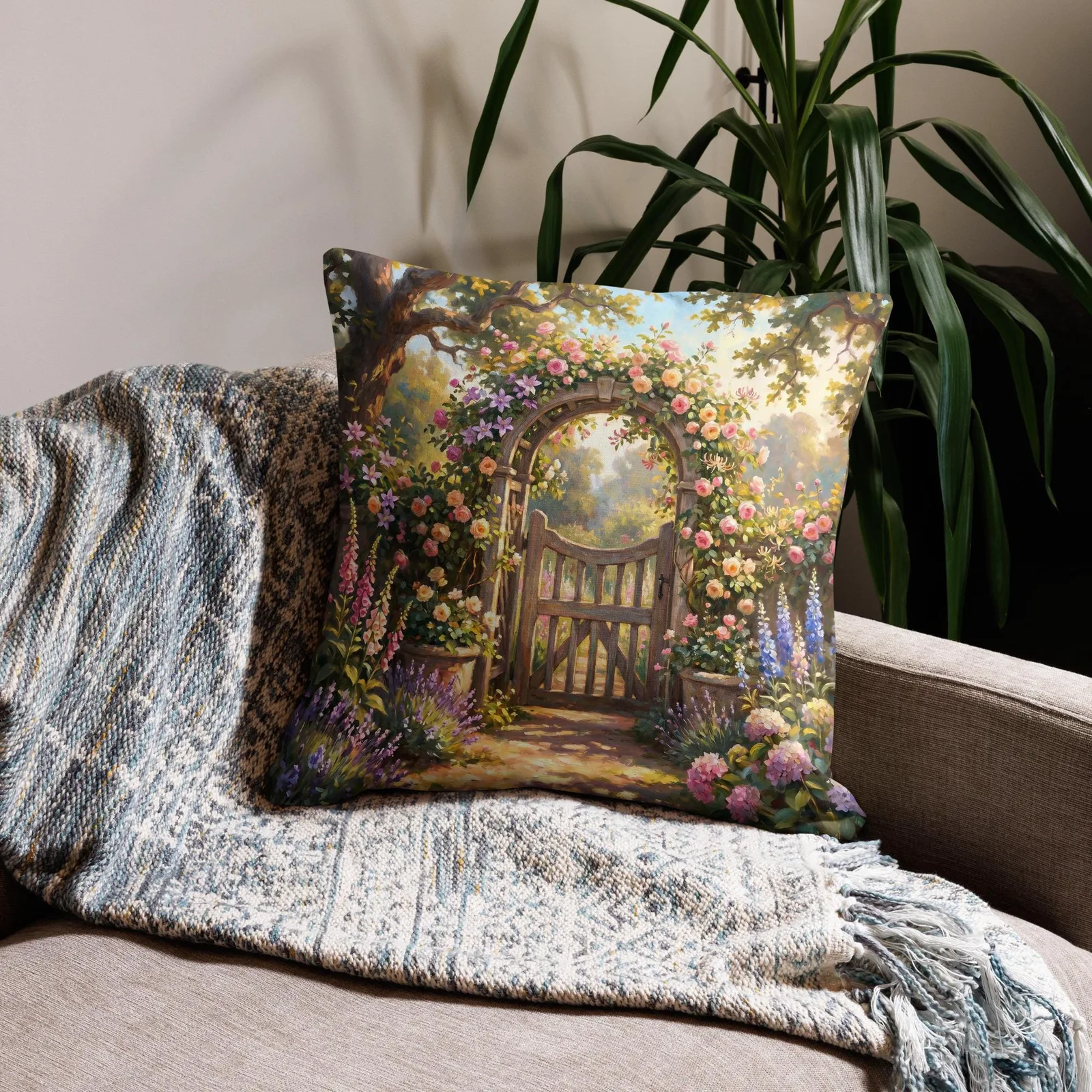 English Rose Garden Throw Pillow: Pastel Floral Decor Cushion, photo 9