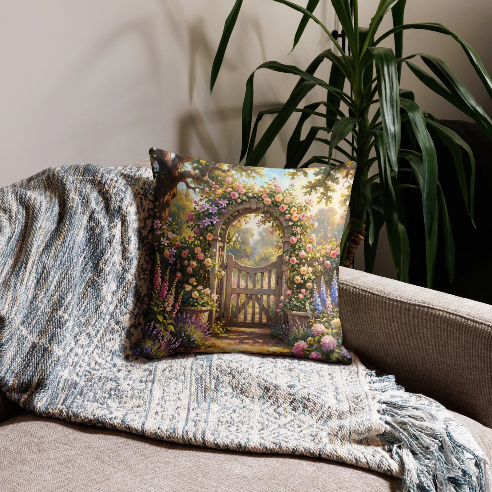 English Rose Garden Throw Pillow: Pastel Floral Decor Cushion, photo 8