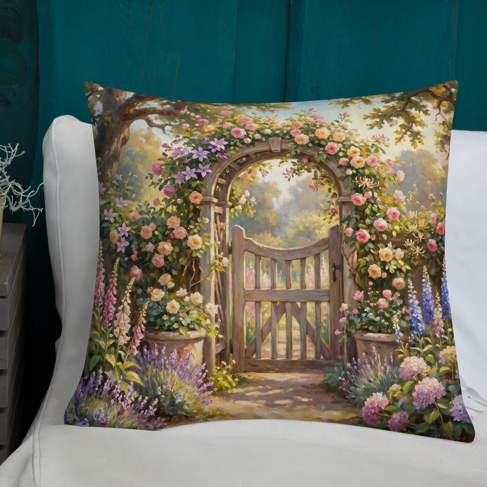 English Rose Garden Throw Pillow: Pastel Floral Decor Cushion, photo 3