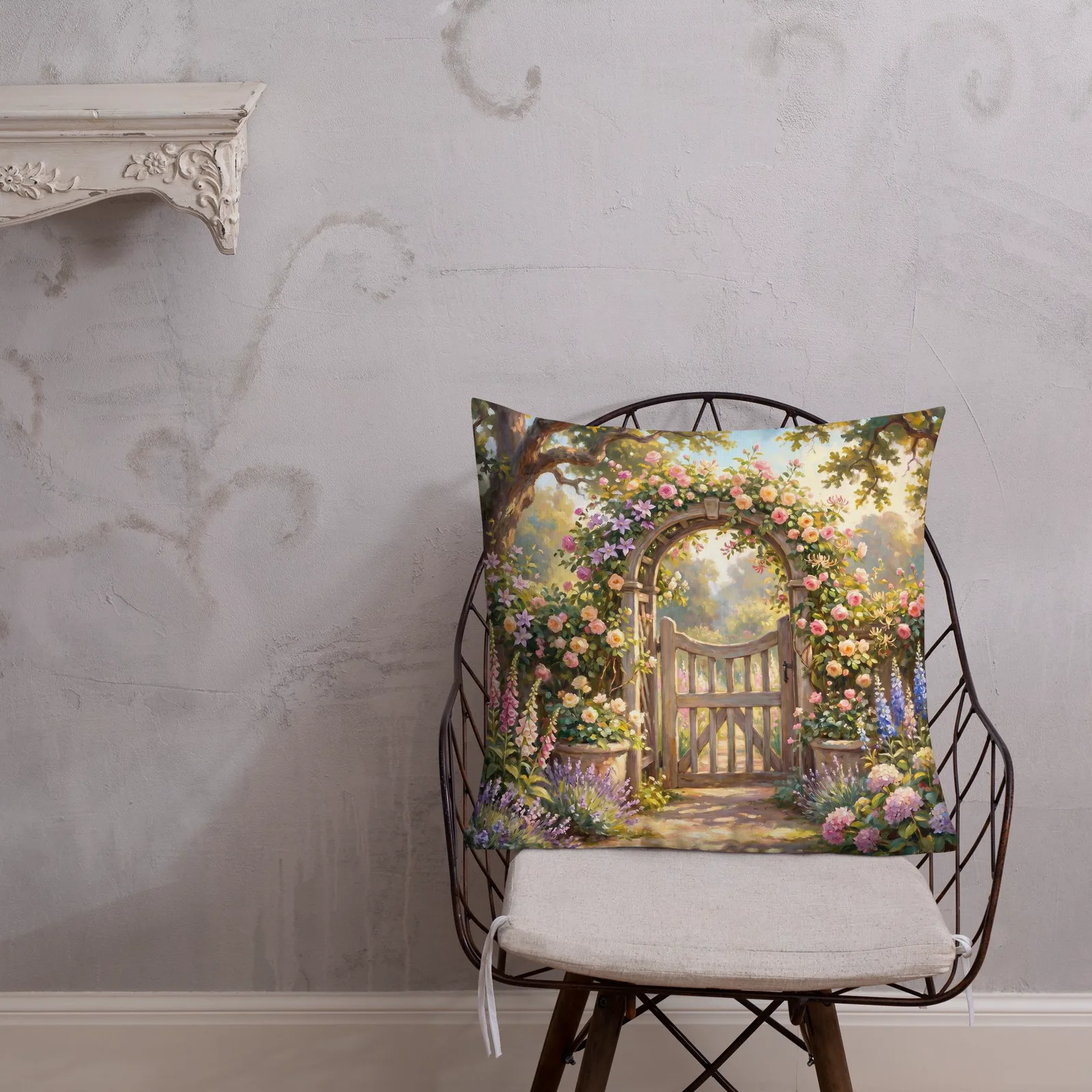 English Rose Garden Throw Pillow: Pastel Floral Decor Cushion, photo 7