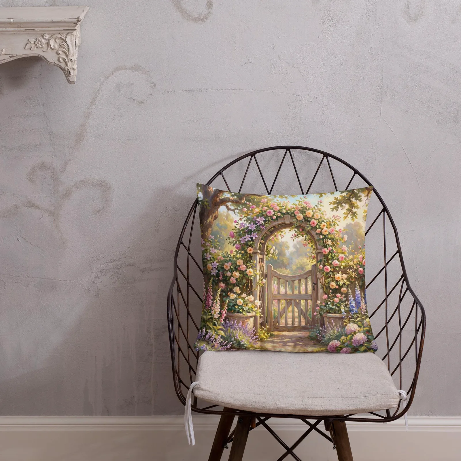 English Rose Garden Throw Pillow: Pastel Floral Decor Cushion, photo 6