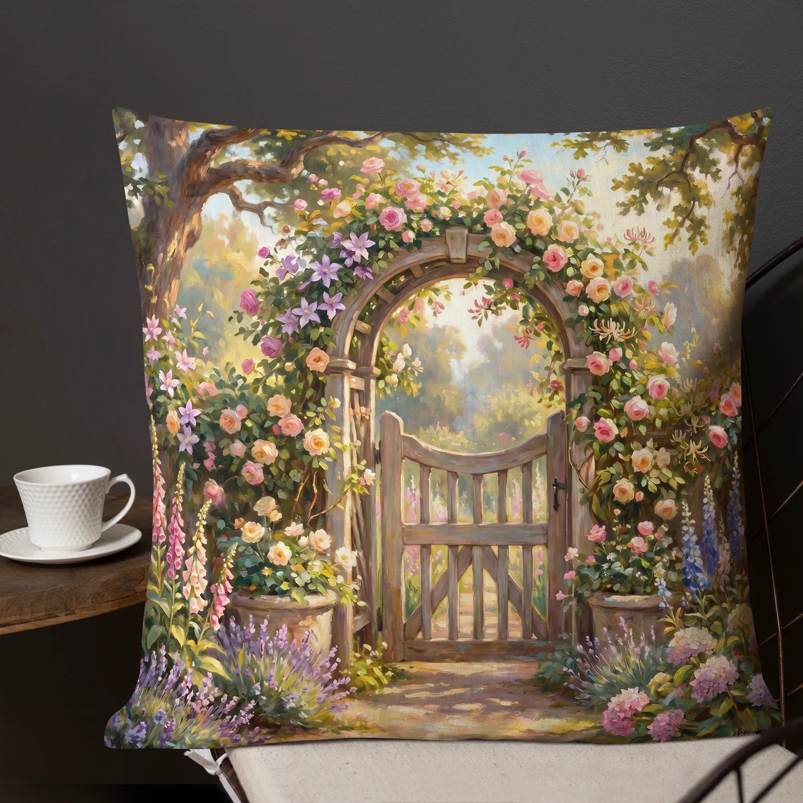 English Rose Garden Throw Pillow: Pastel Floral Decor Cushion, photo 10