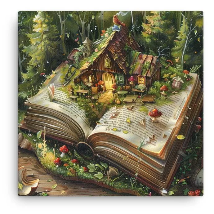 Fairy Tale Cottage Thin Canvas: Book Lover Wall Art