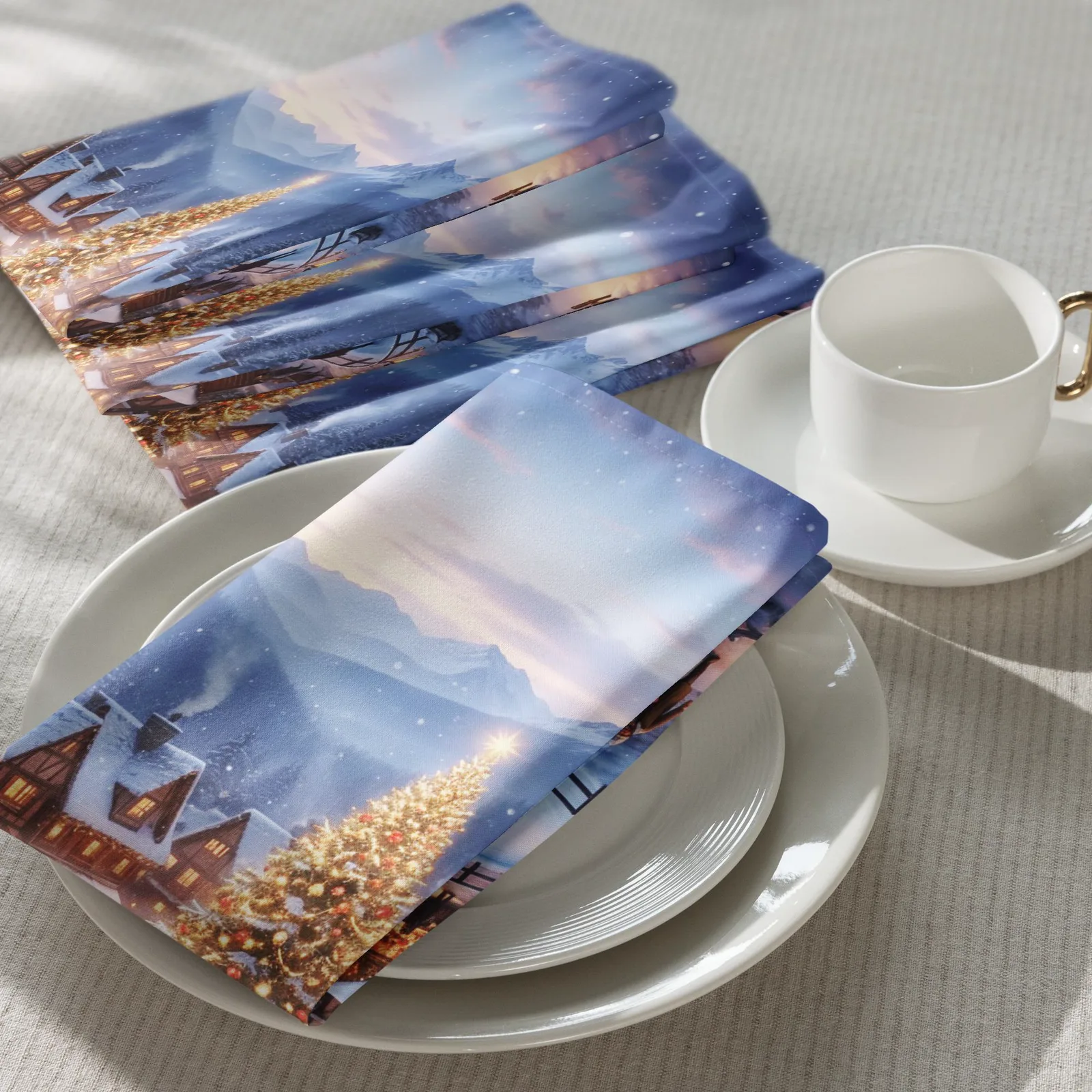 Festive Winter Village Cloth Napkin Set of 4: Christmas Dinner Table Decor, photo 6