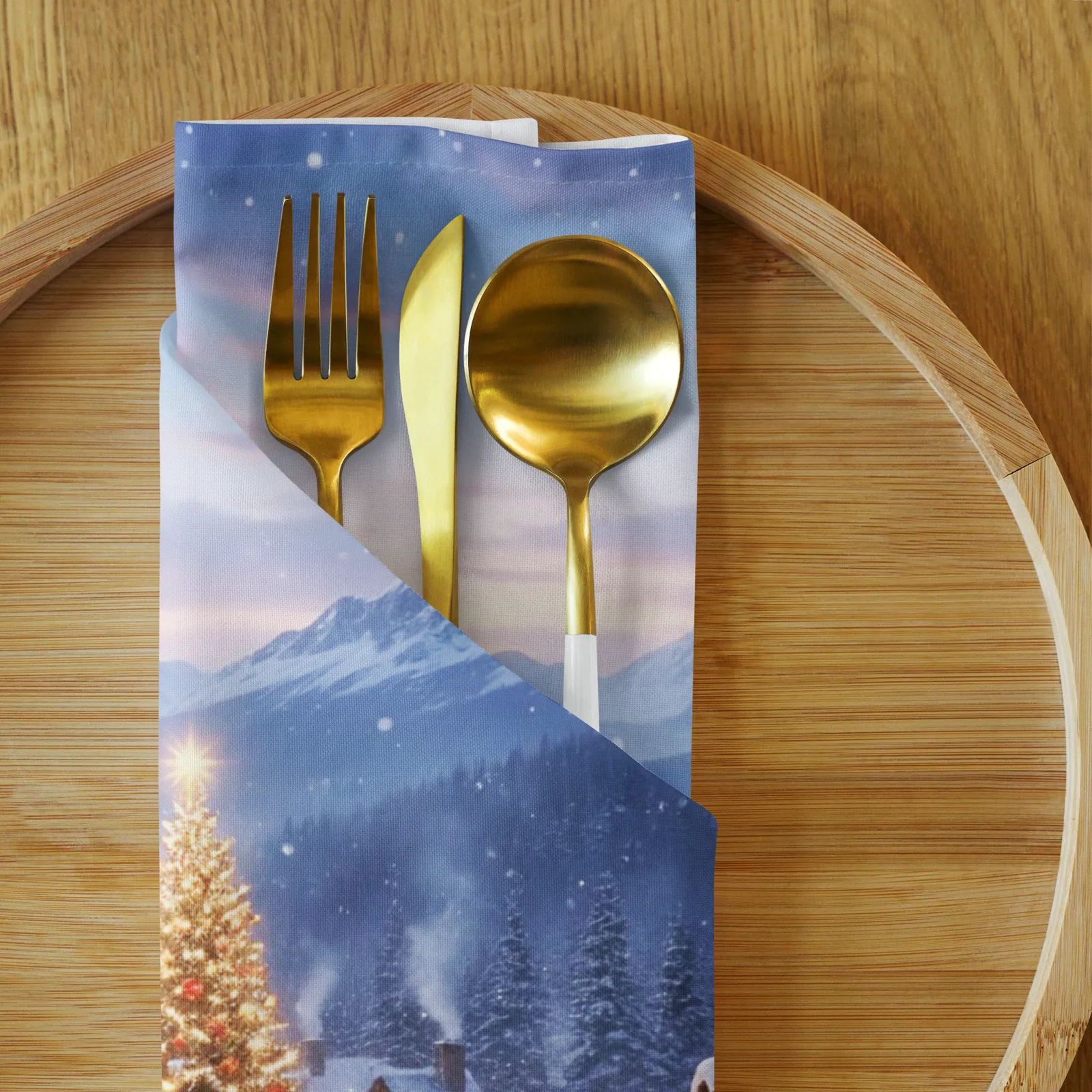 Festive Winter Village Cloth Napkin Set of 4: Christmas Dinner Table Decor, photo 9